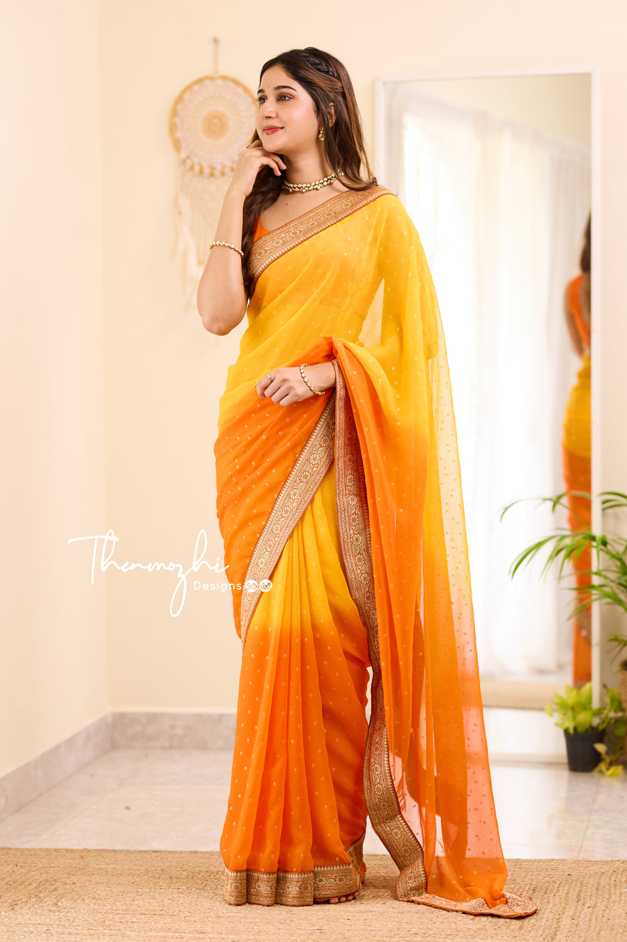 Ombre Sunglow & Orange Georgette Saree