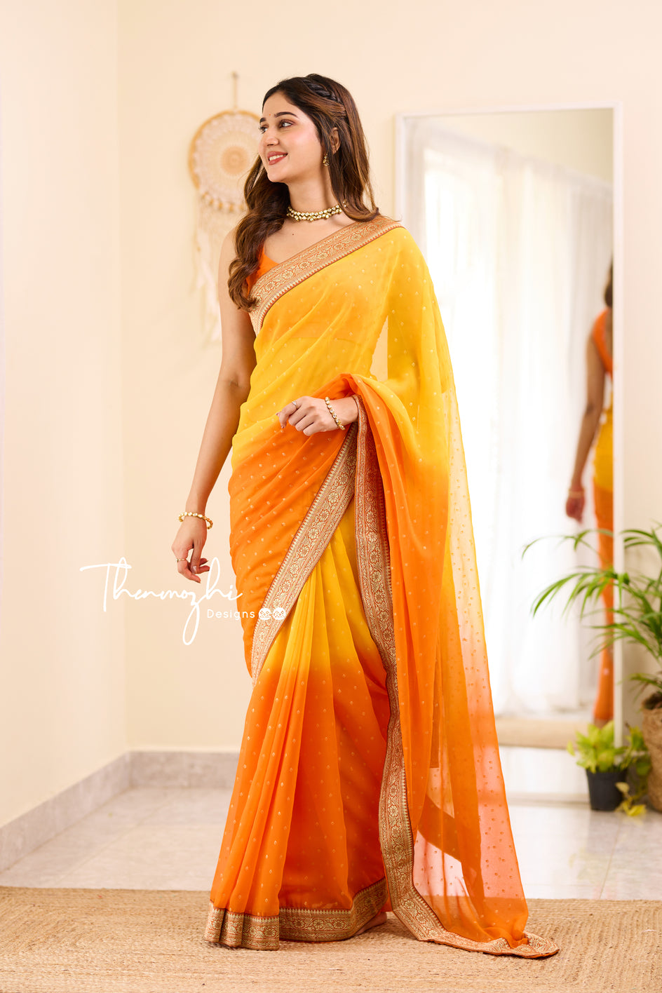 Ombre Sunglow & Orange Georgette Saree