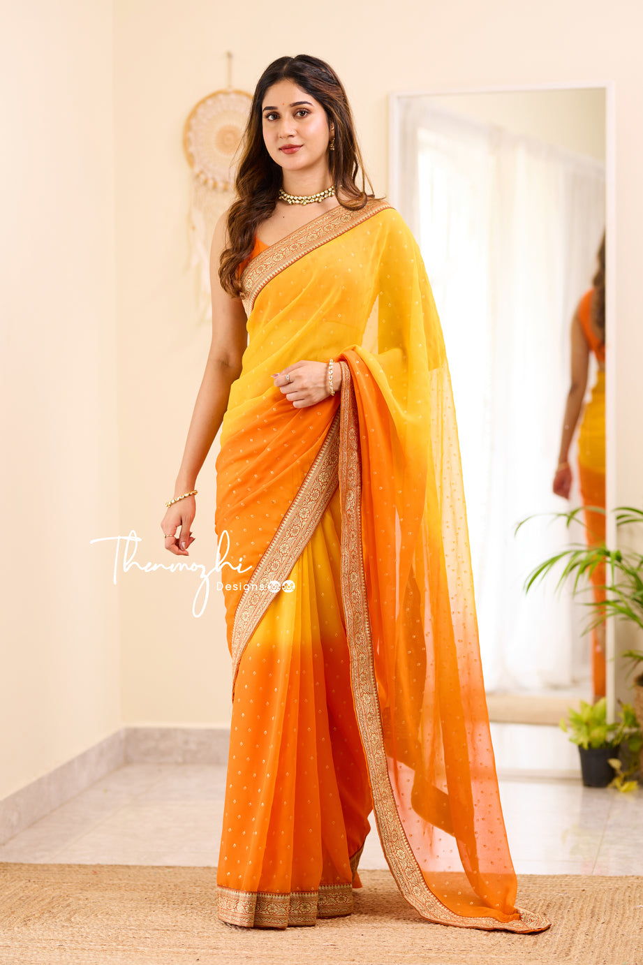 Ombre Sunglow & Orange Georgette Saree