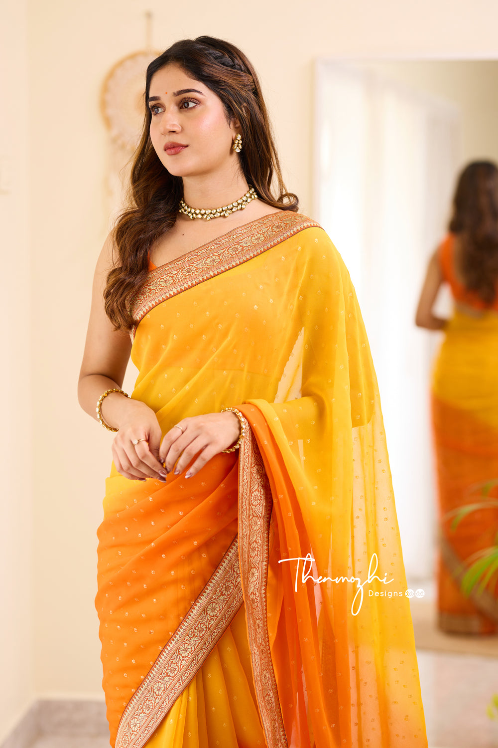 Ombre Sunglow & Orange Georgette Saree