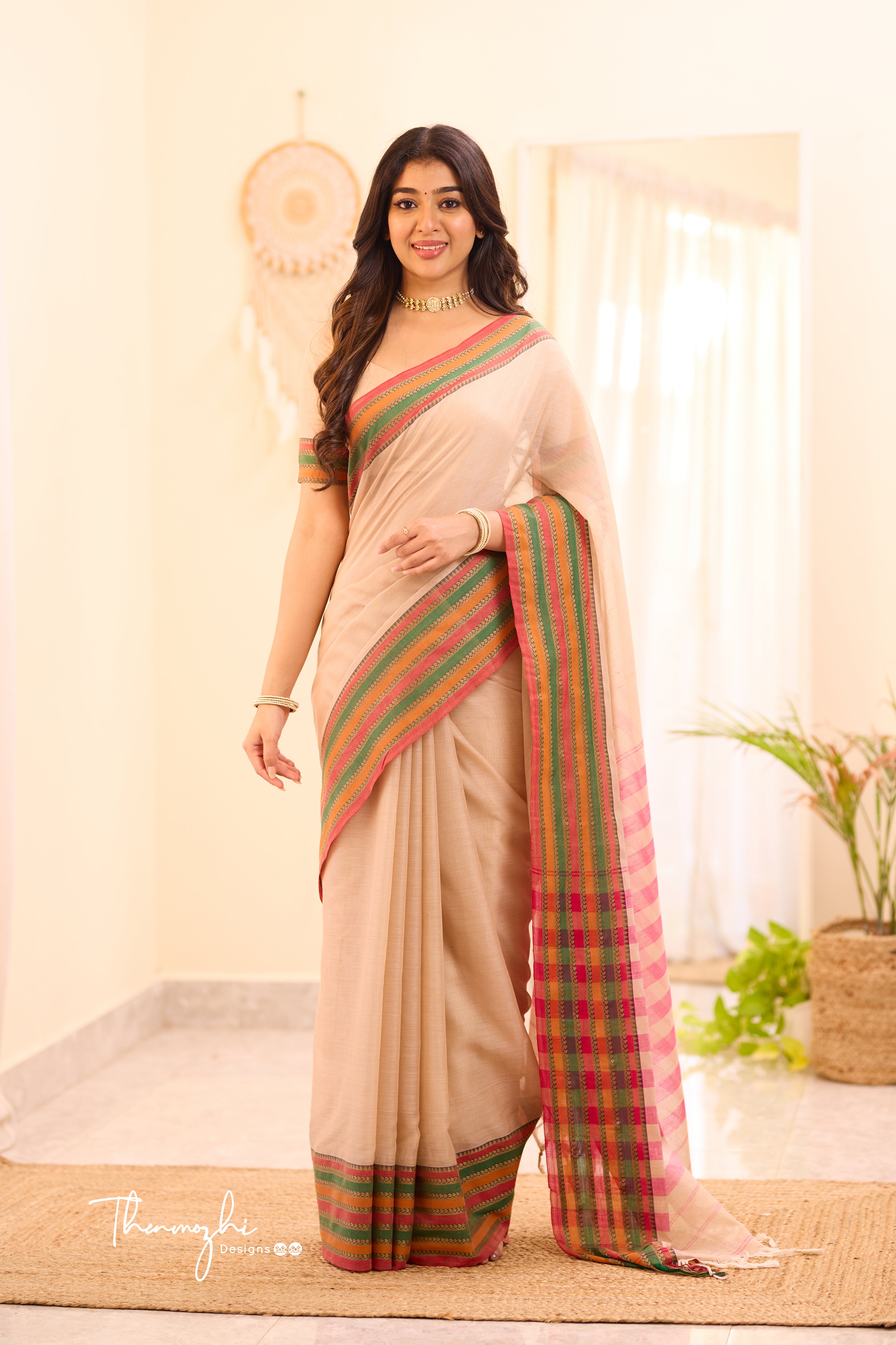 Half white Narayanpet Big Border Saree