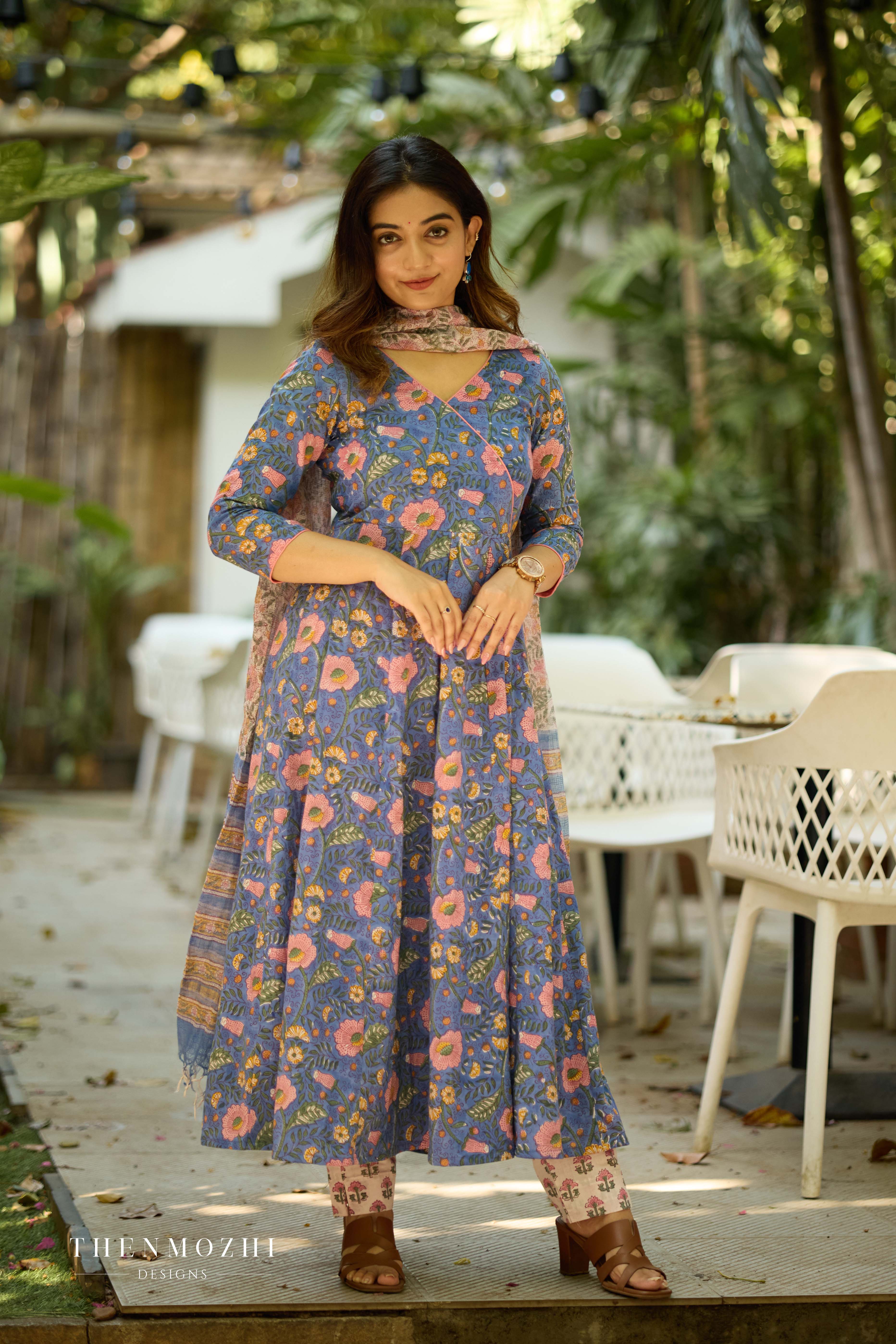 French Blue Cotton Suit with Kota Dupatta