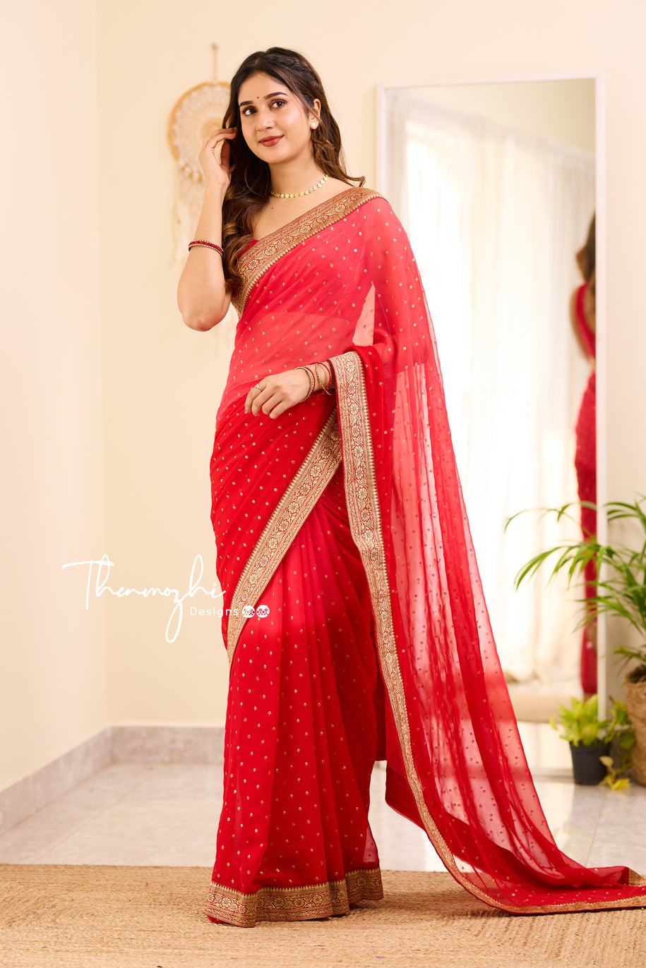 Red black Charismatic Georgette Fancy Party Wear Saree | Lovely Wedding Mall