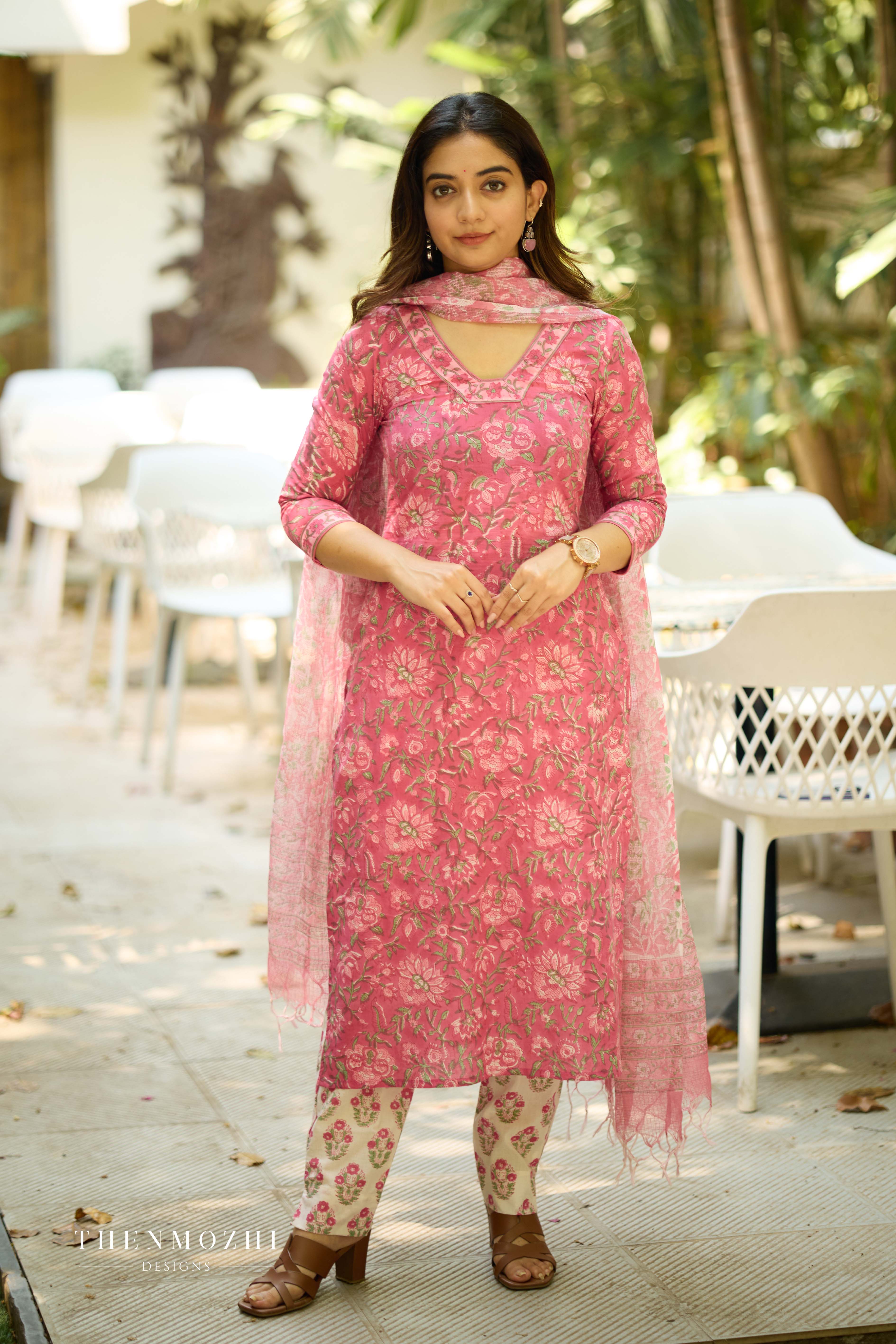 Raspberry Pink Cotton Suit with Kota Dupatta