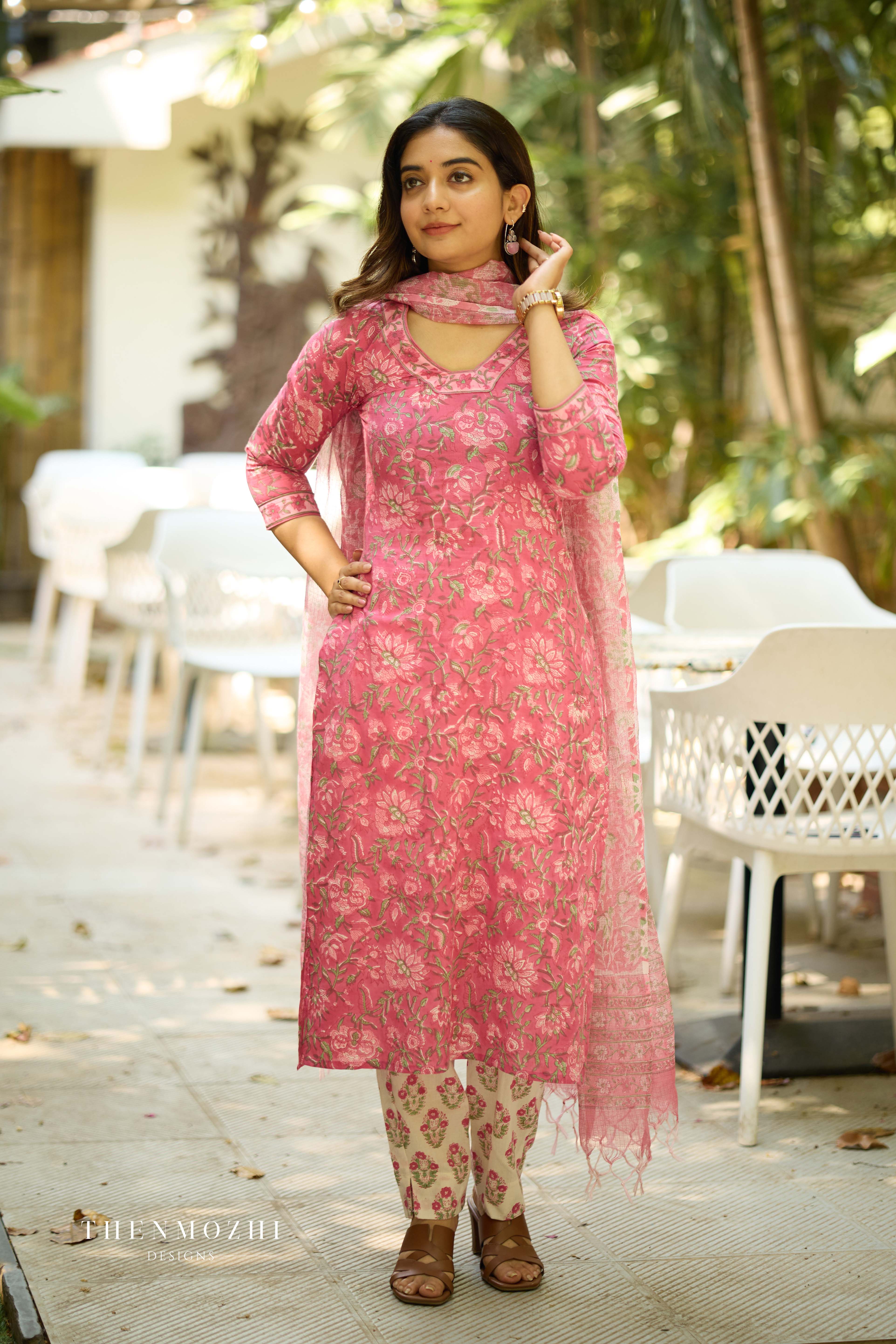 Raspberry Pink Cotton Suit with Kota Dupatta