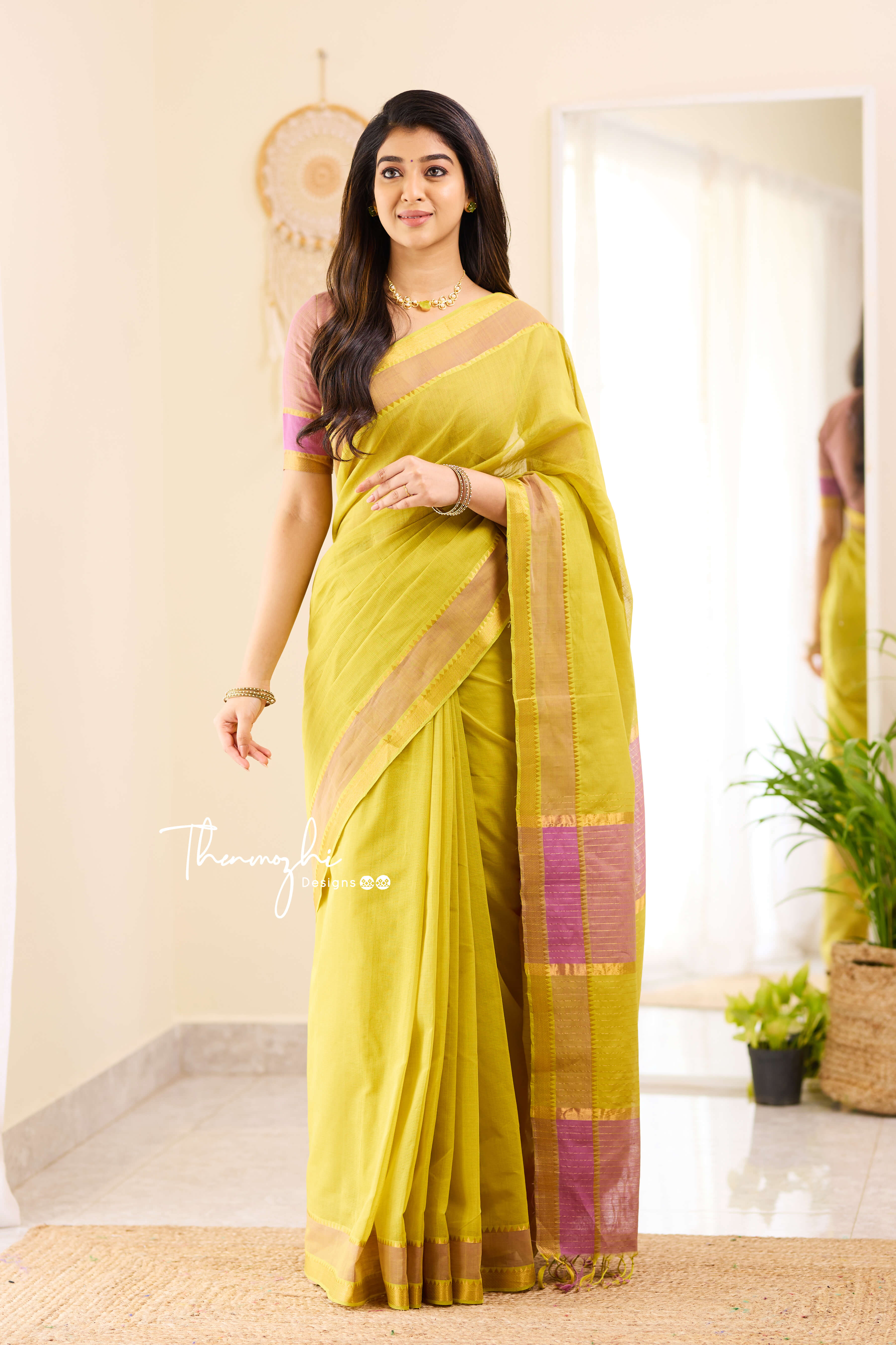 Fusion Olive Green Mangalagiri Cotton Saree