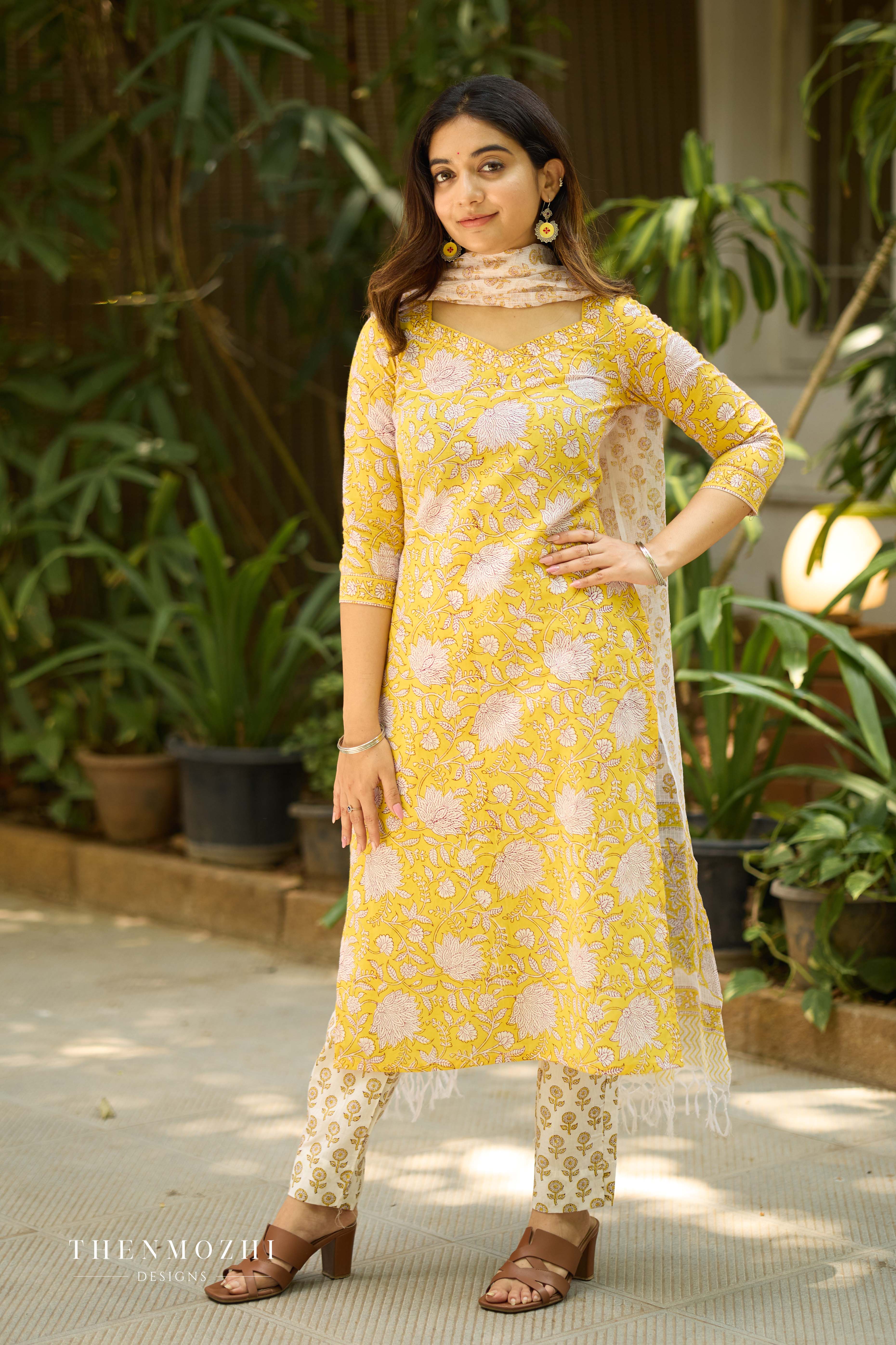 Butter Yellow Cotton Suit with Kota Dupatta