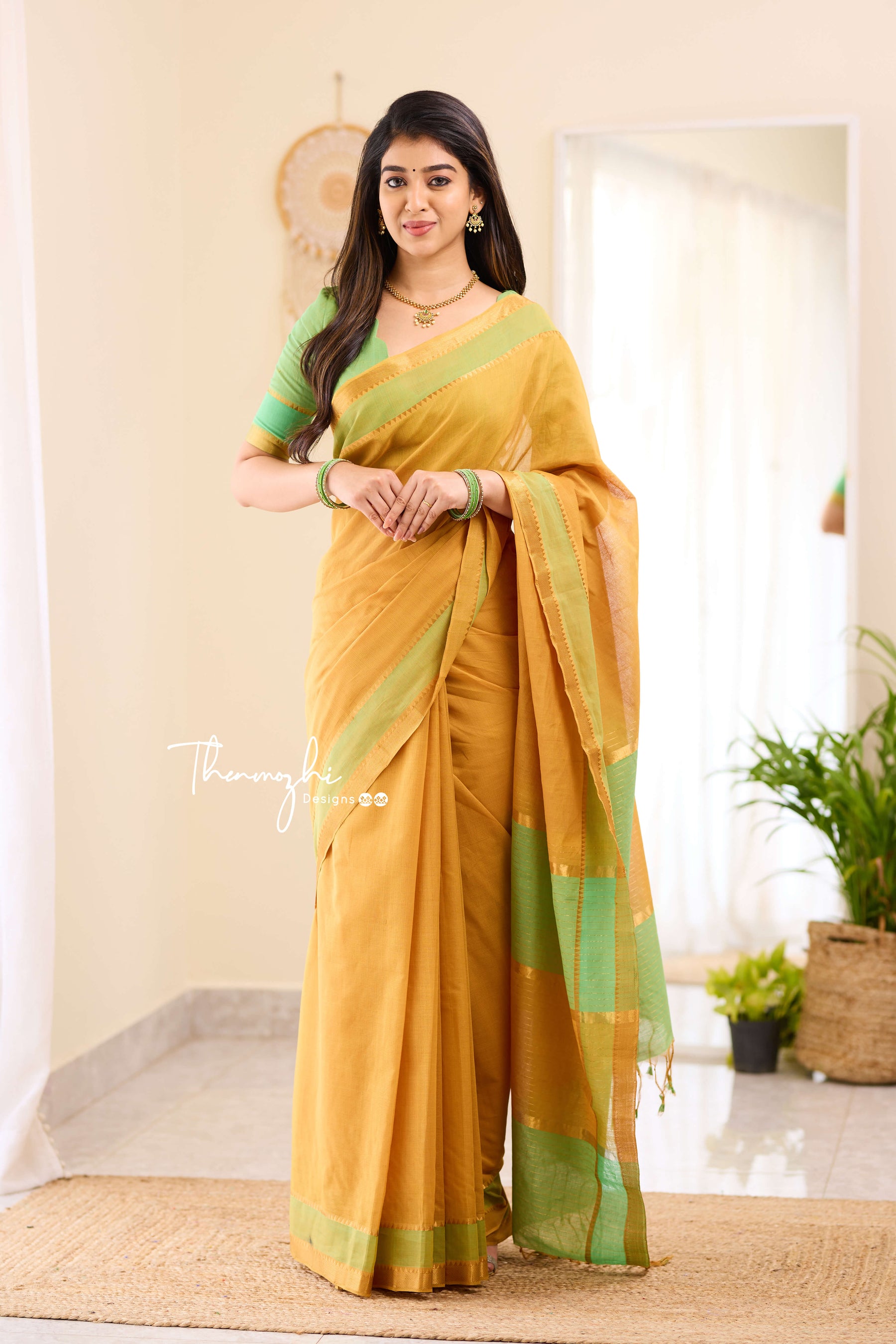 Mangalagiri Cotton Saree - Army Green main image 0