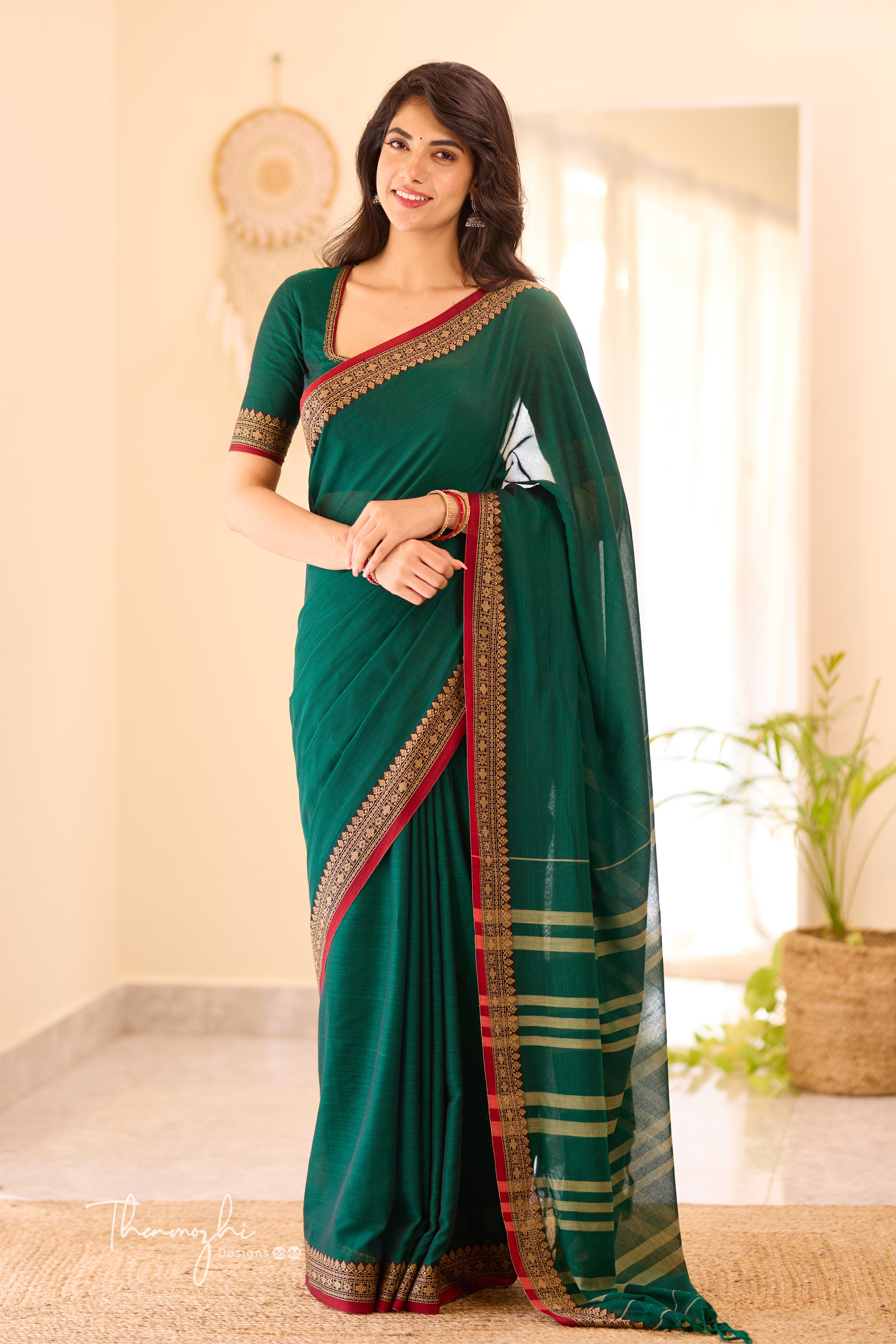 Green & Red Narayanpet Saree