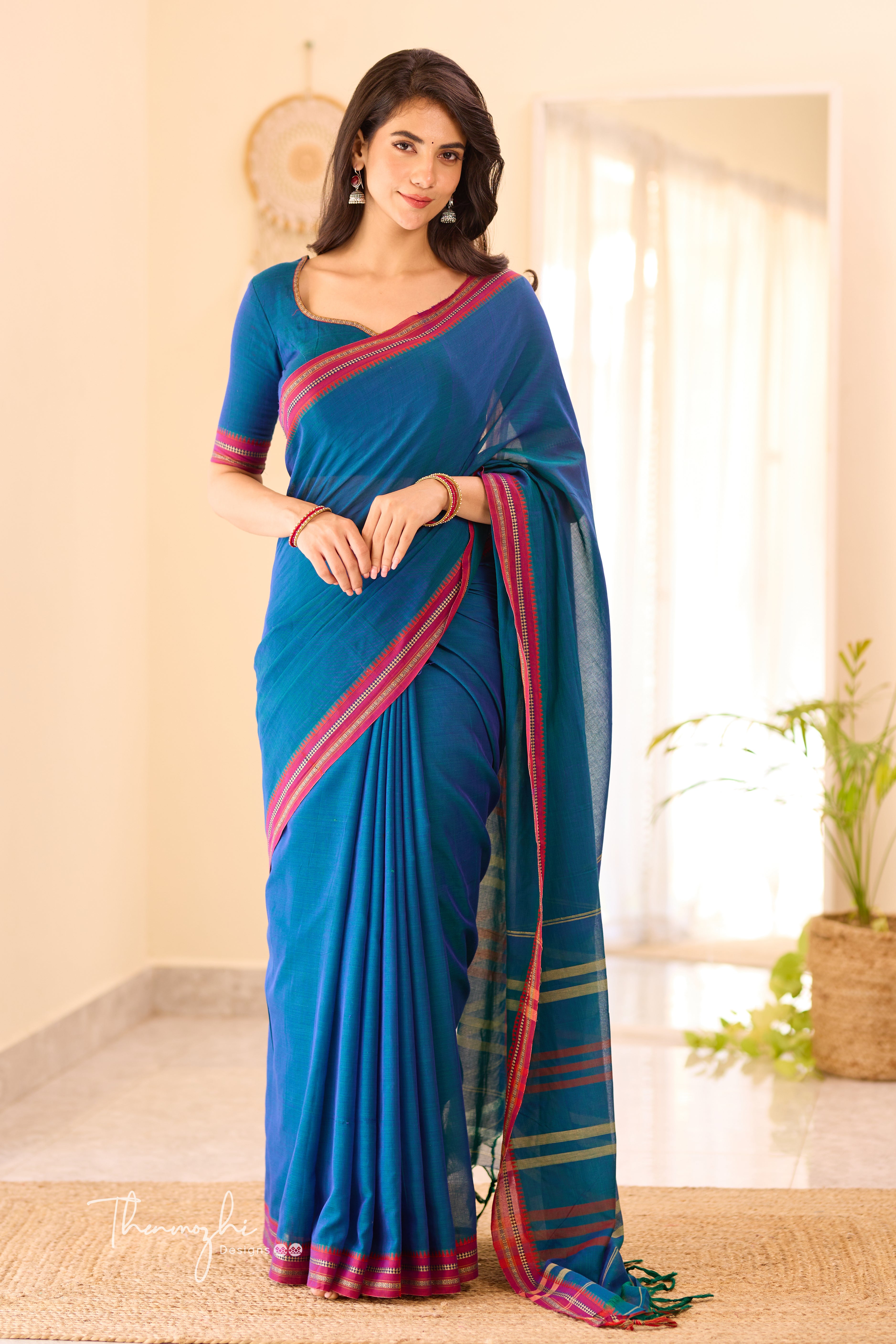 Blue & pink Narayanpet Saree