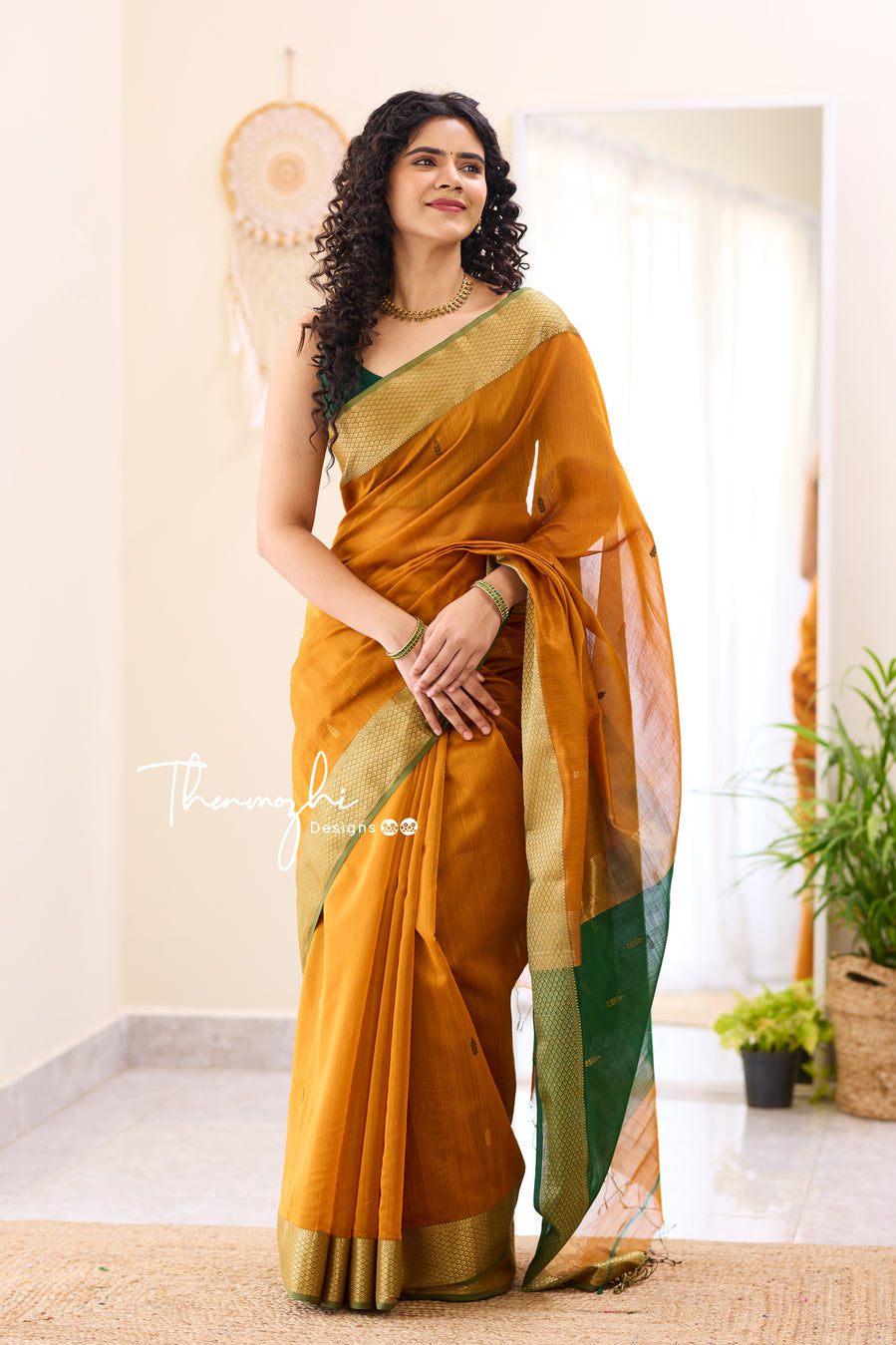 Mustard Bliss - Mustard Maheshwari Silk Handloom Cotton Saree