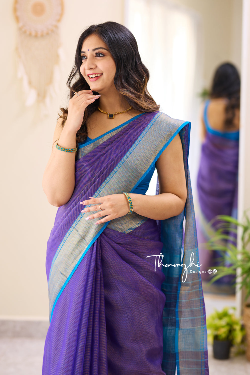 Hridaya (Blue) - Blue Maheswari Tissue Silk Cotton Saree