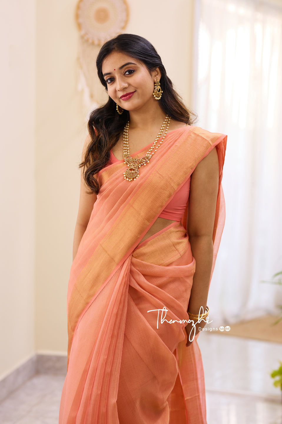 Peach Satin Saree With Blouse 271066