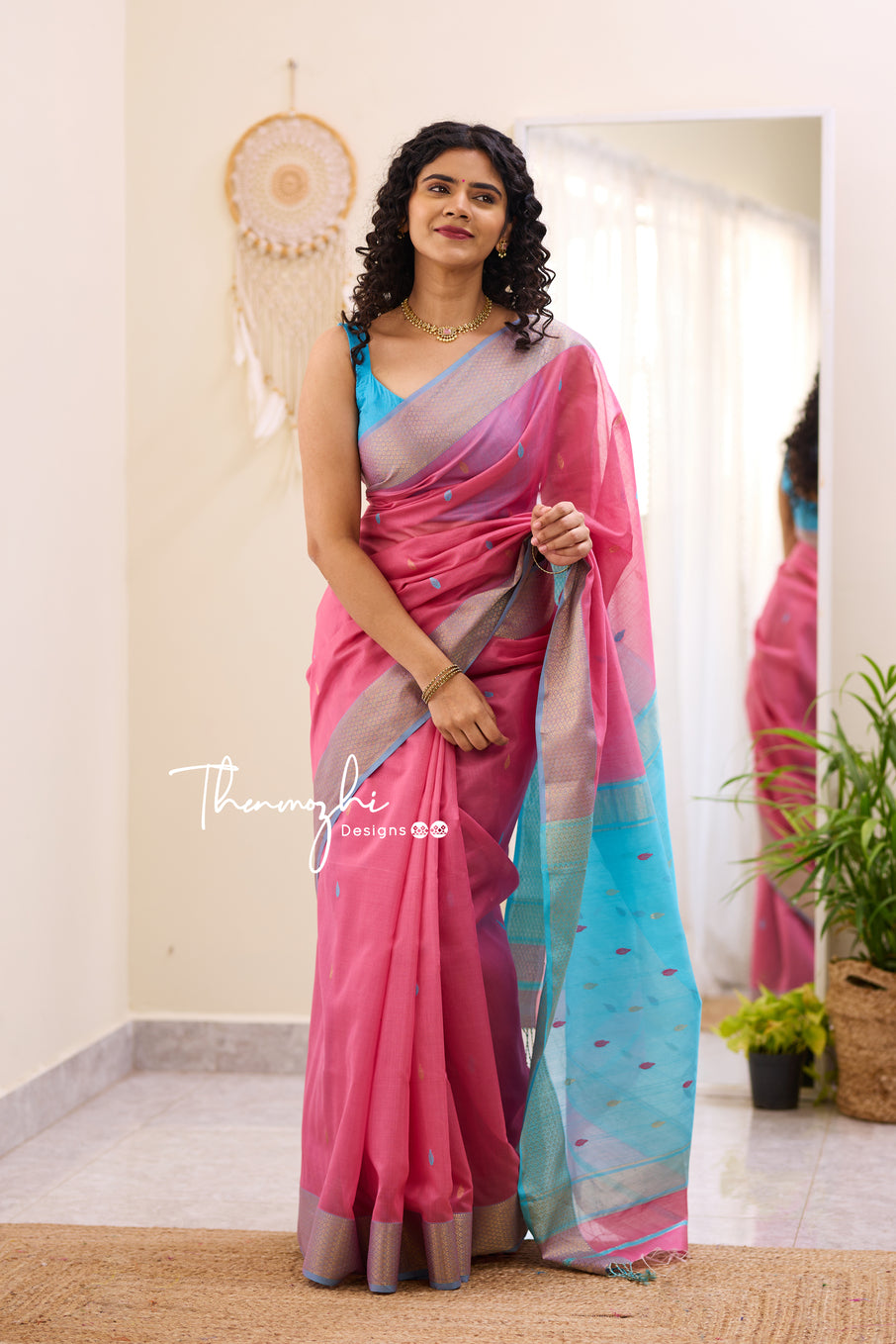 Pink Marvel Maheshwari Silk Handloom Cotton Saree