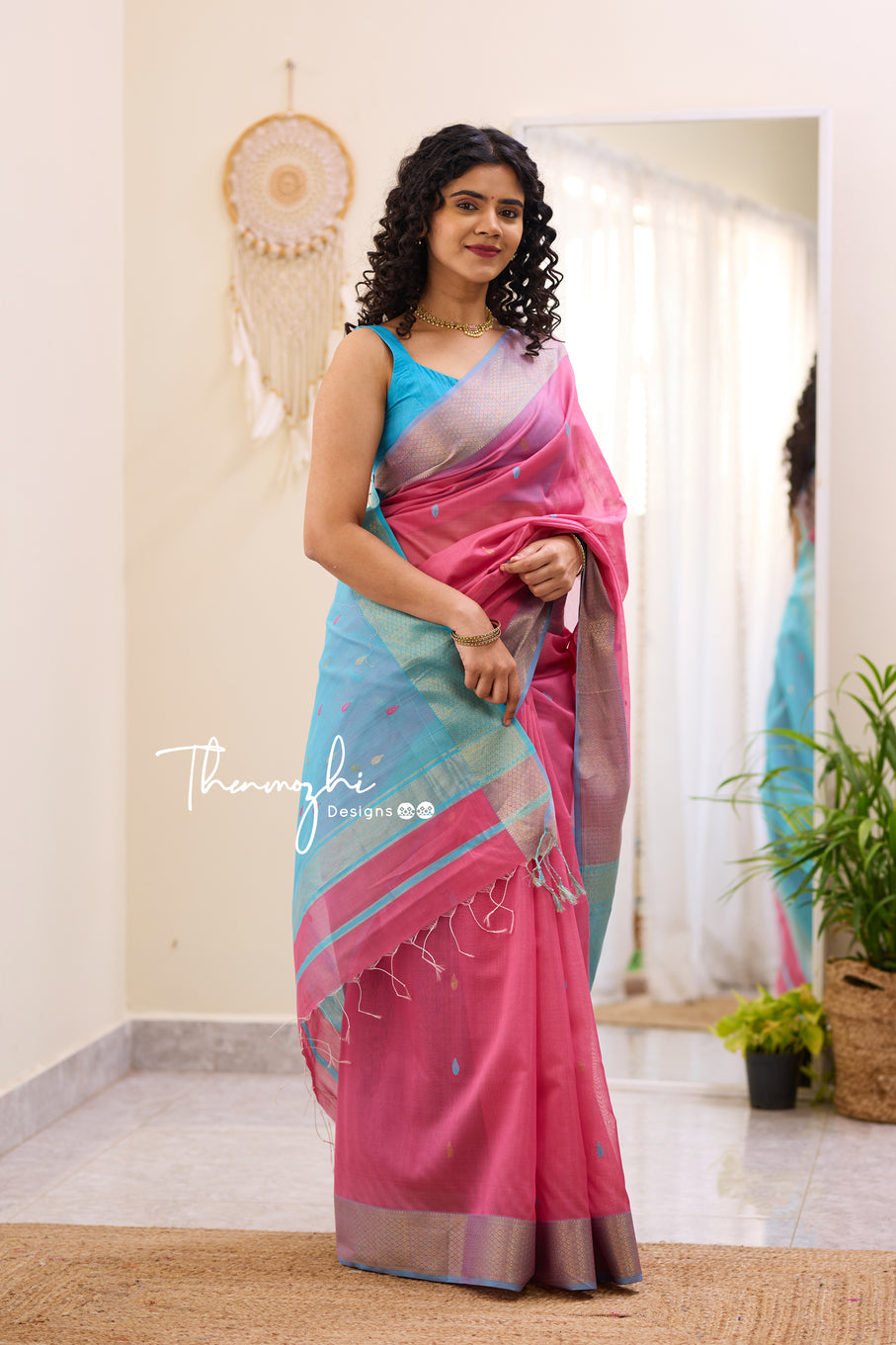 Pink Marvel Maheshwari Silk Handloom Cotton Saree