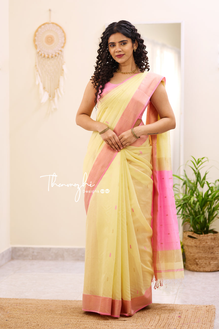 Attractive Yellow And Pink Saree