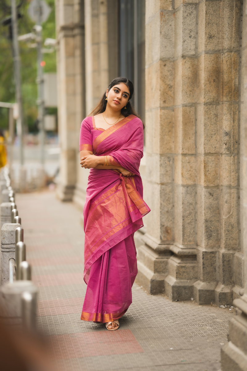 Ramya Ranganathan Pink - Mangalagiri Cotton Saree with Nizam Border