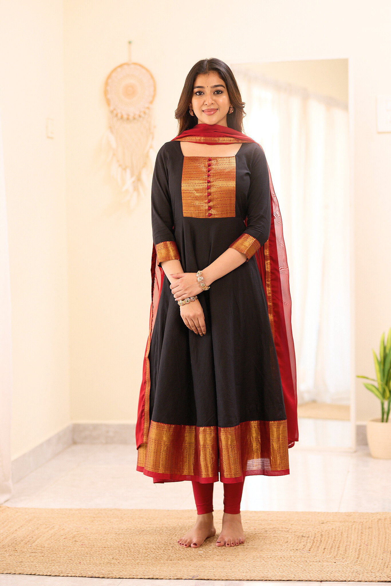 Black and Maroon Chettinad Anarkali