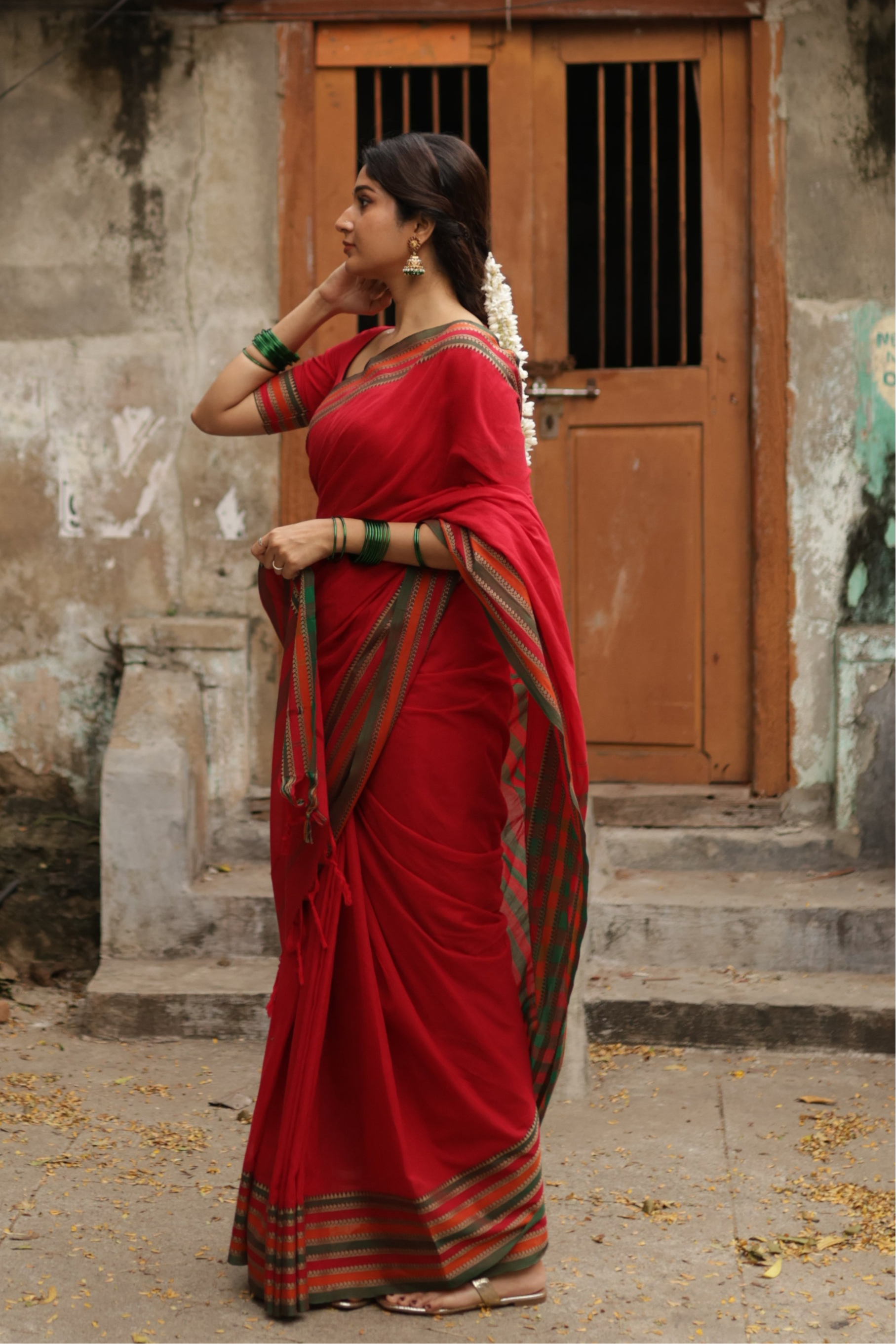 Red Narayanpet Big Border Saree