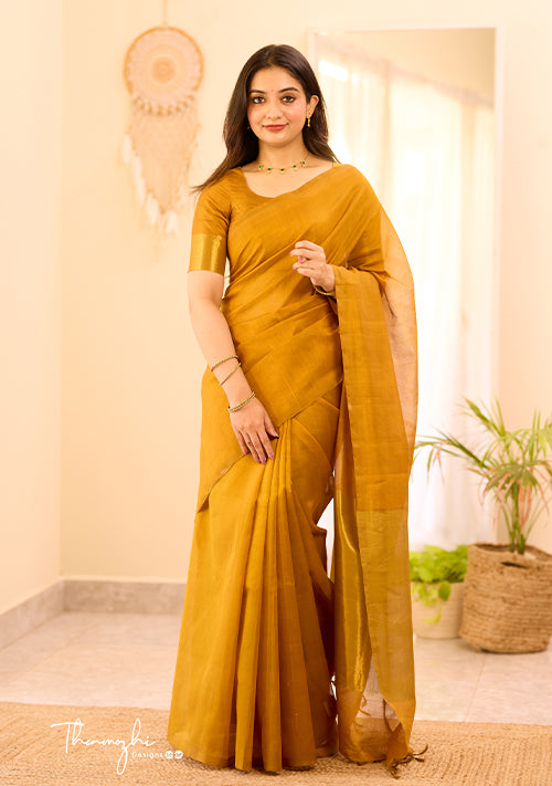 Kanchi Silk Cotton Mustard Yellow Saree