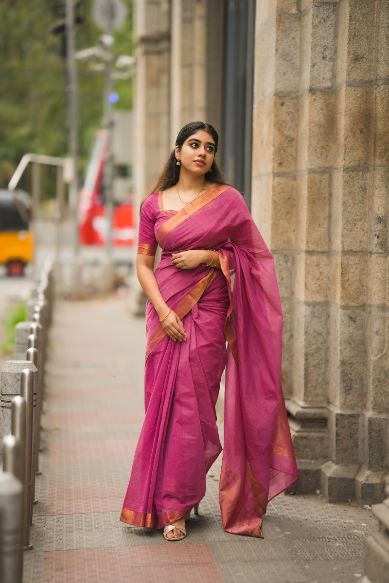 Ramya Ranganathan Pink - Mangalagiri Cotton Saree with Nizam Border