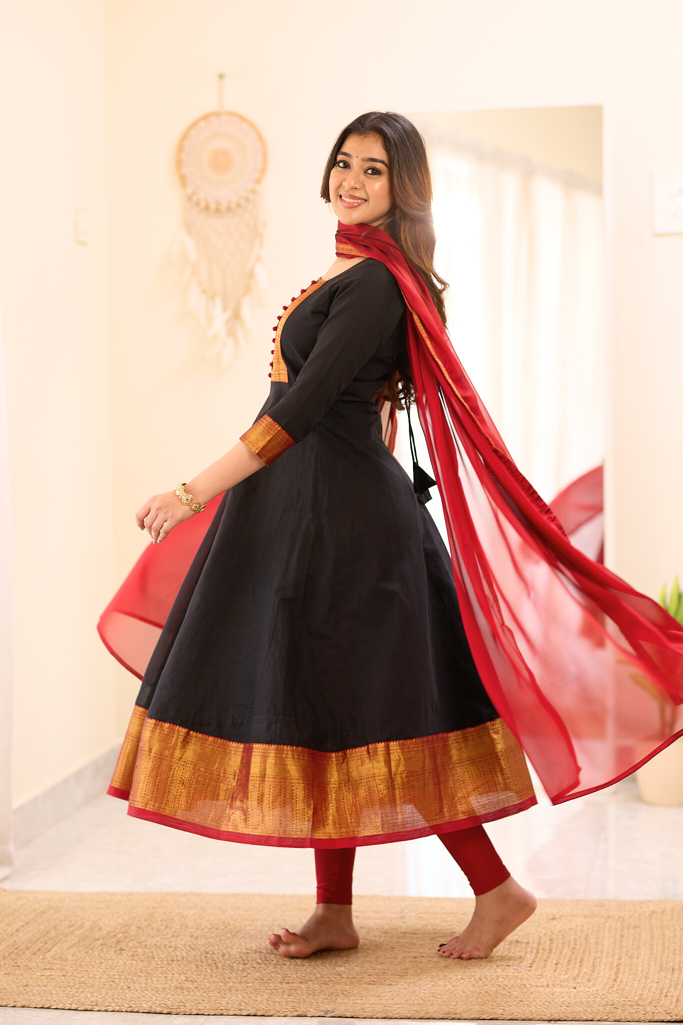 Black and Maroon Chettinad Anarkali