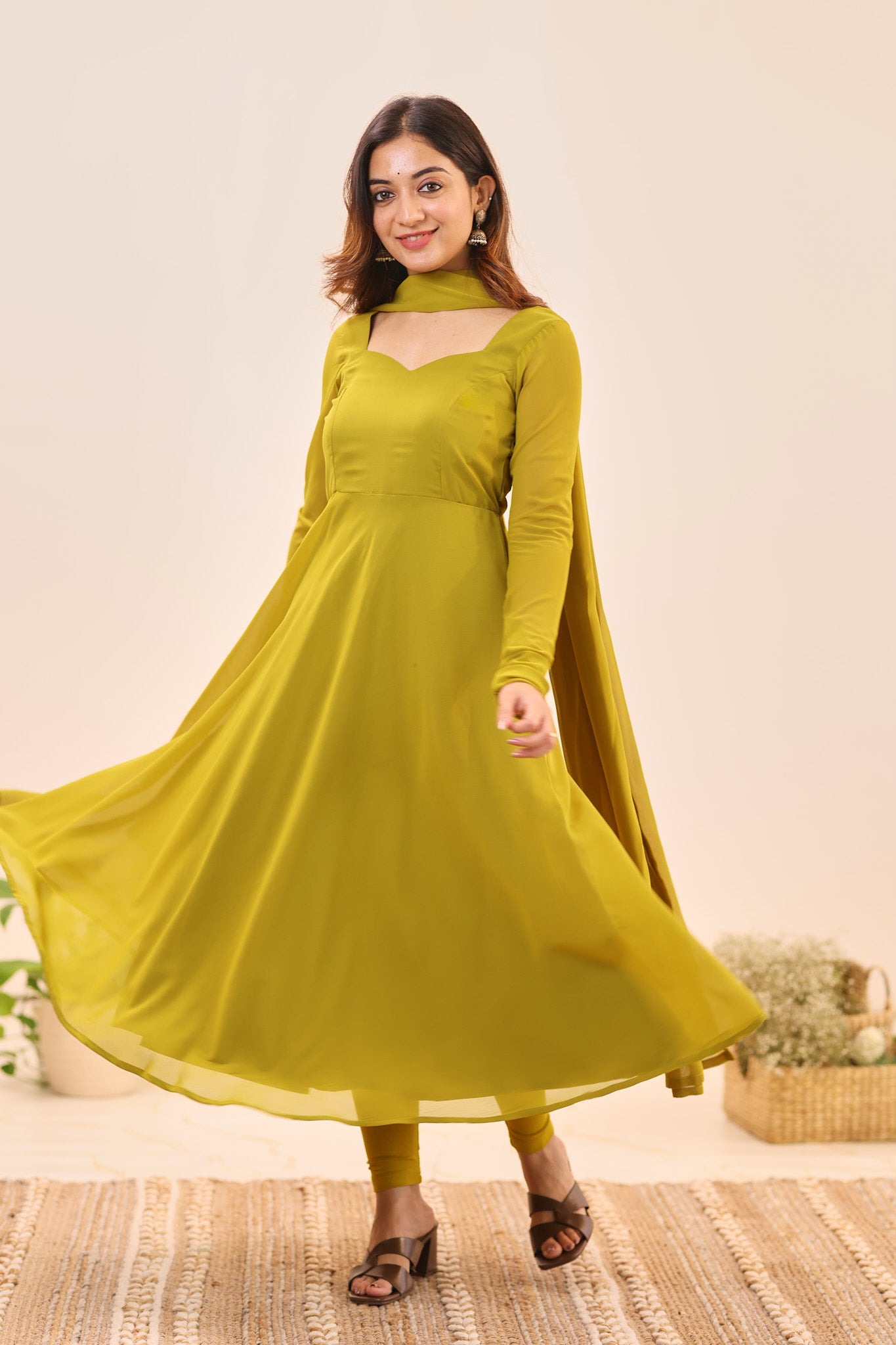 Olive Green Georgette Anarkali