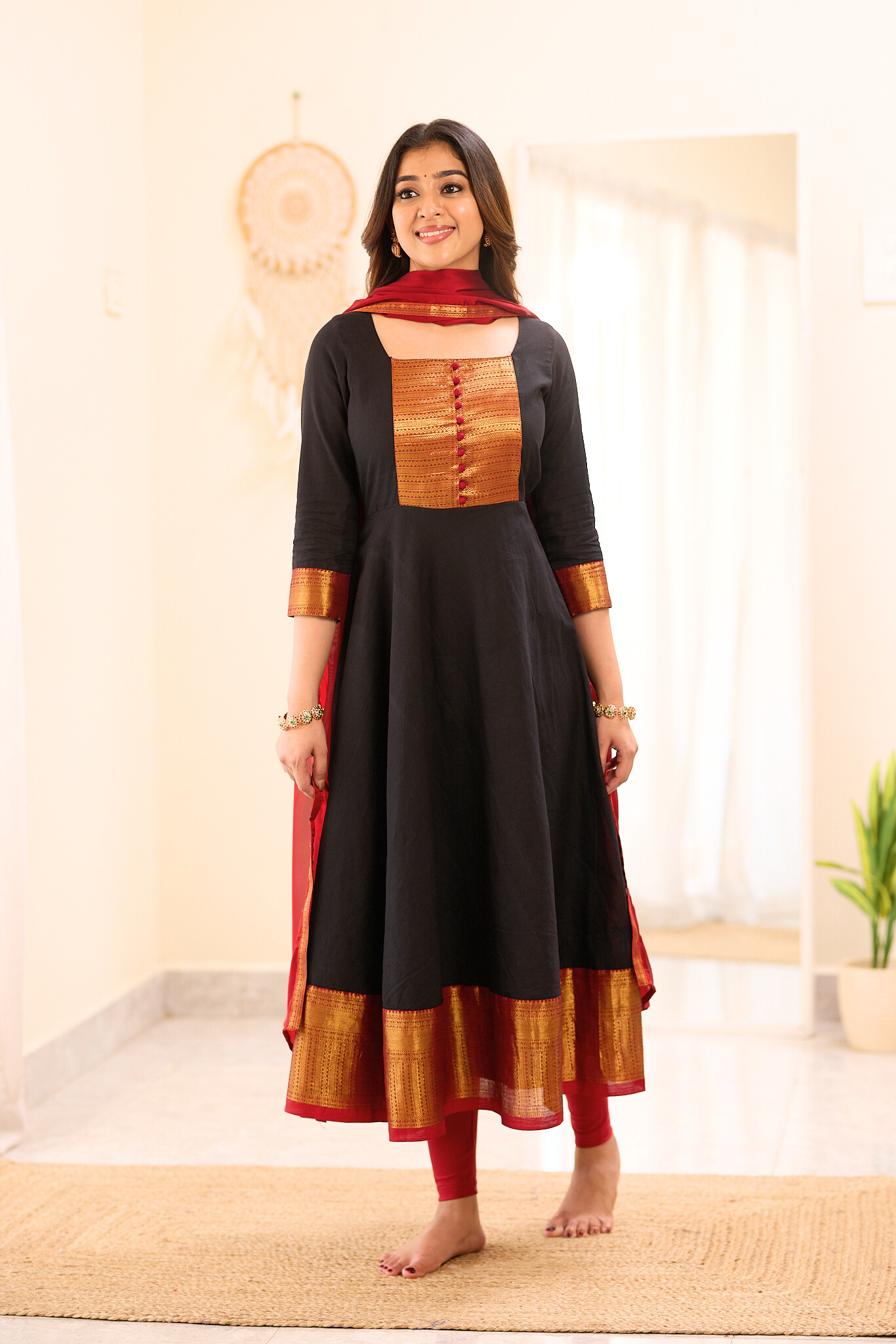 Black and Maroon Chettinad Anarkali