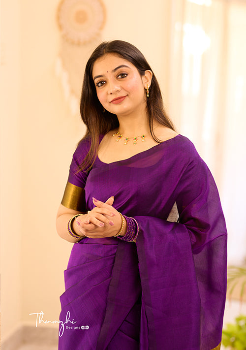 Kanchi Silk Cotton Violet Saree