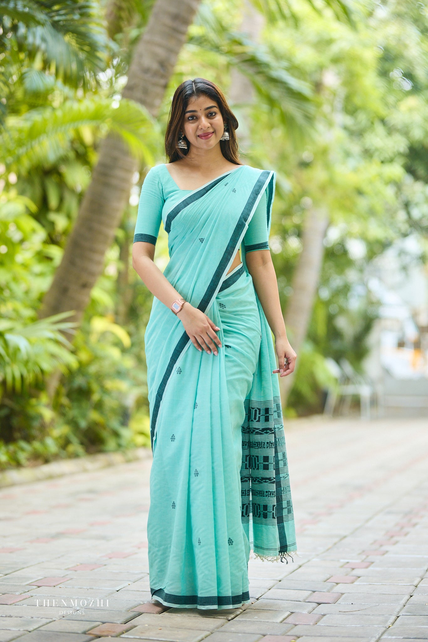 Dark Turquoise Bengal Cotton Saree