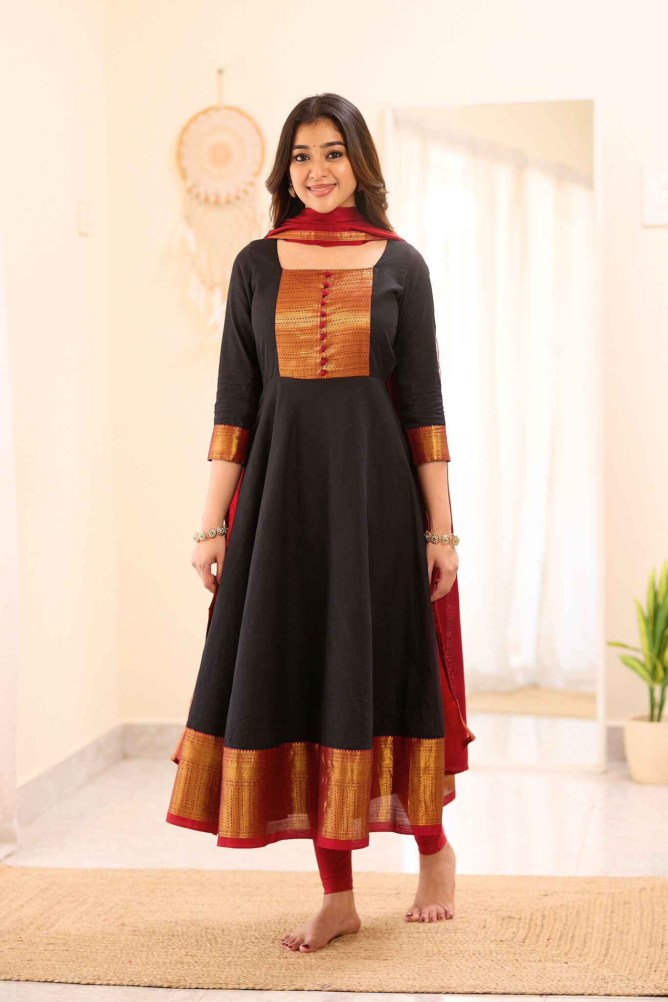 Black and Maroon Chettinad Anarkali