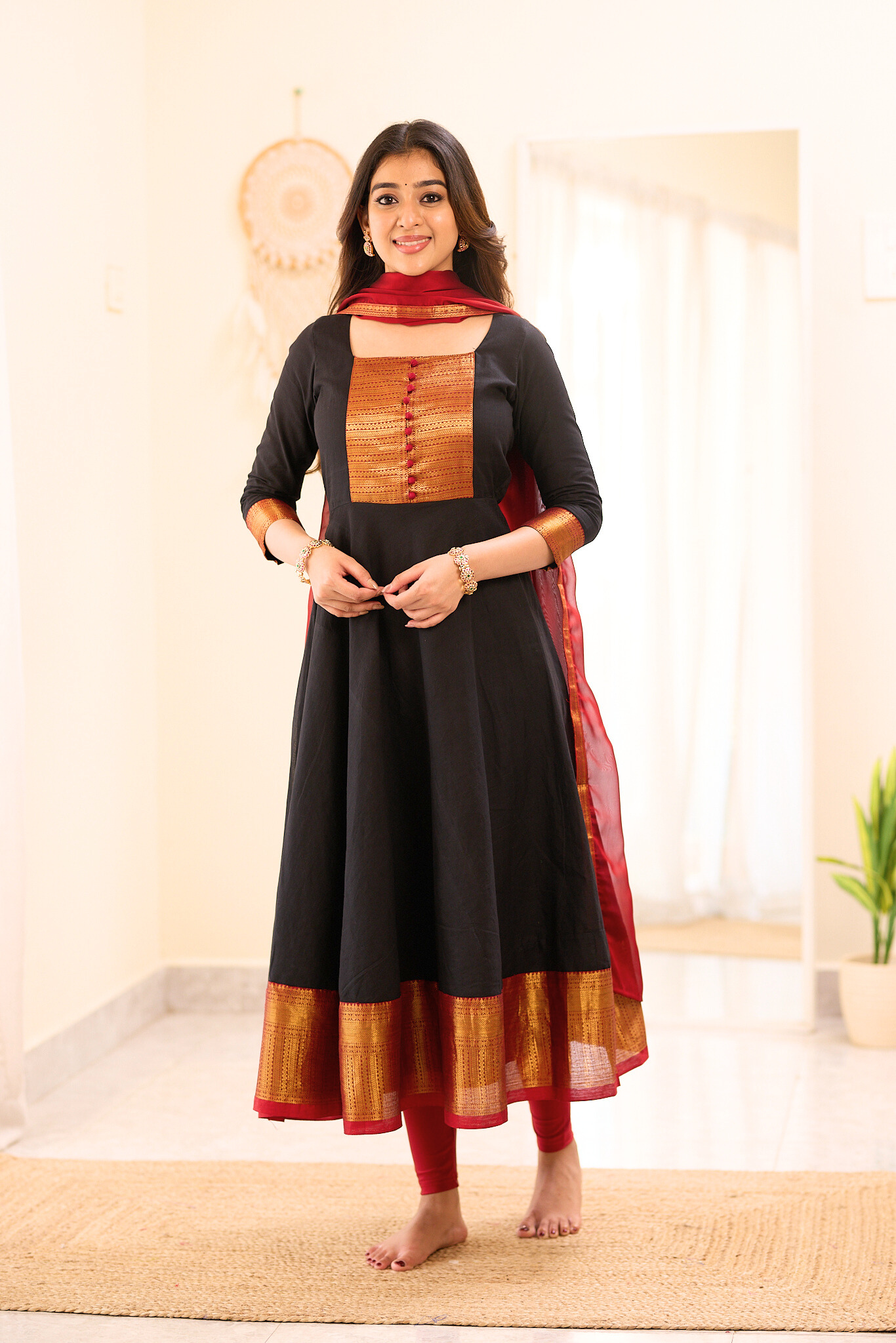 Black and Maroon Chettinad Anarkali