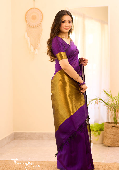 Kanchi Silk Cotton Violet Saree