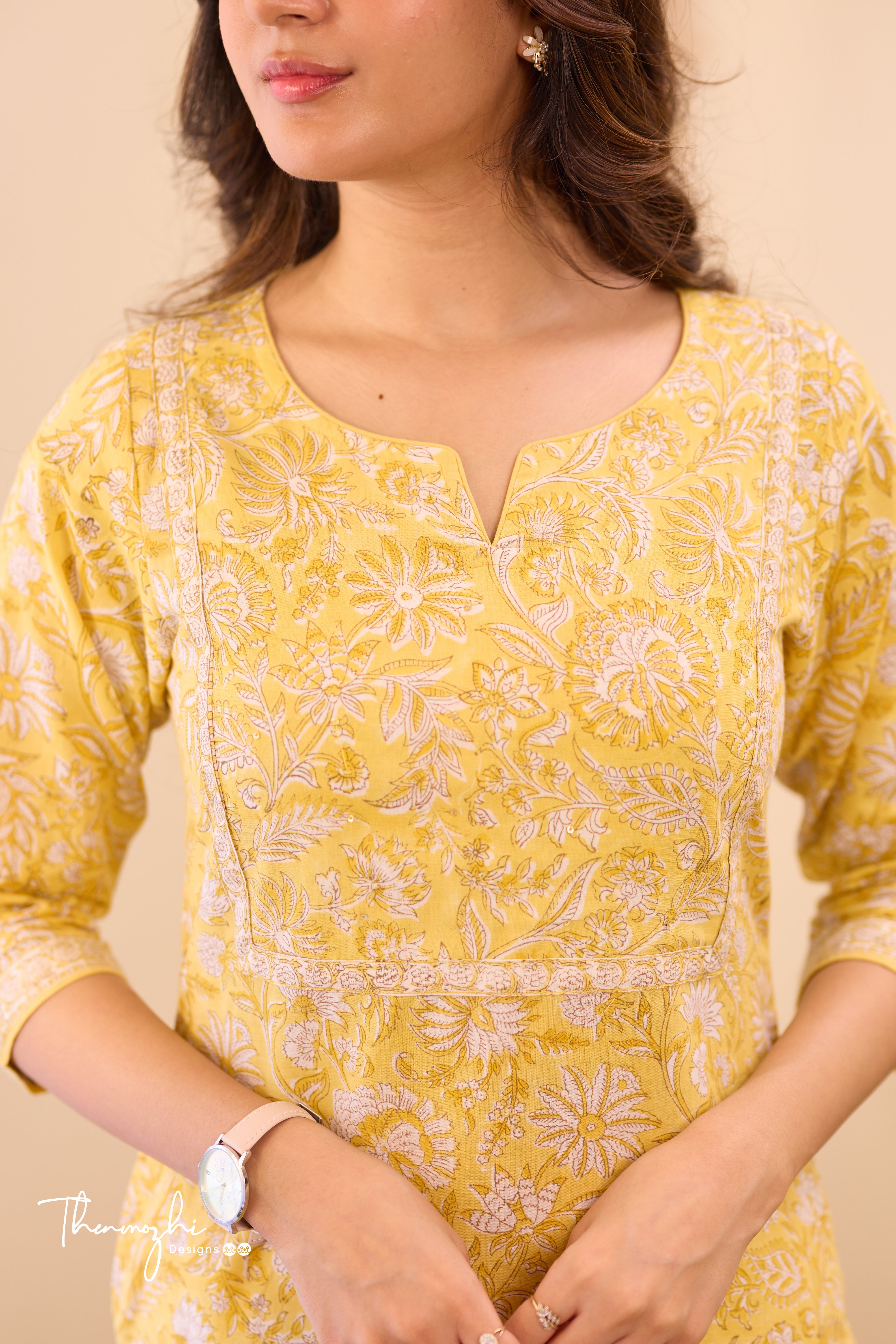 Pastel Yellow - Yellow Cotton Suit Set With Kota Dupatta