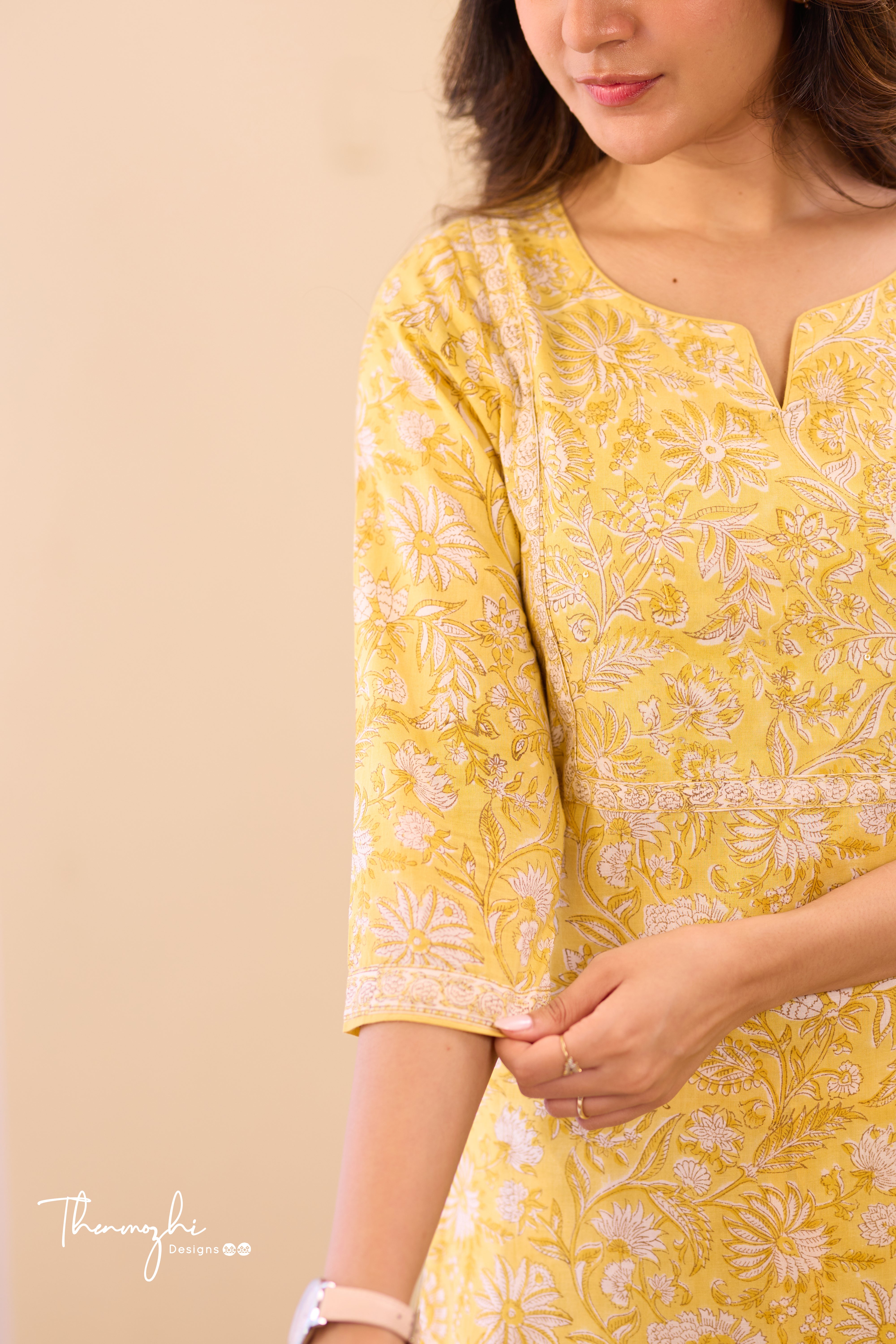 Pastel Yellow - Yellow Cotton Suit Set With Kota Dupatta