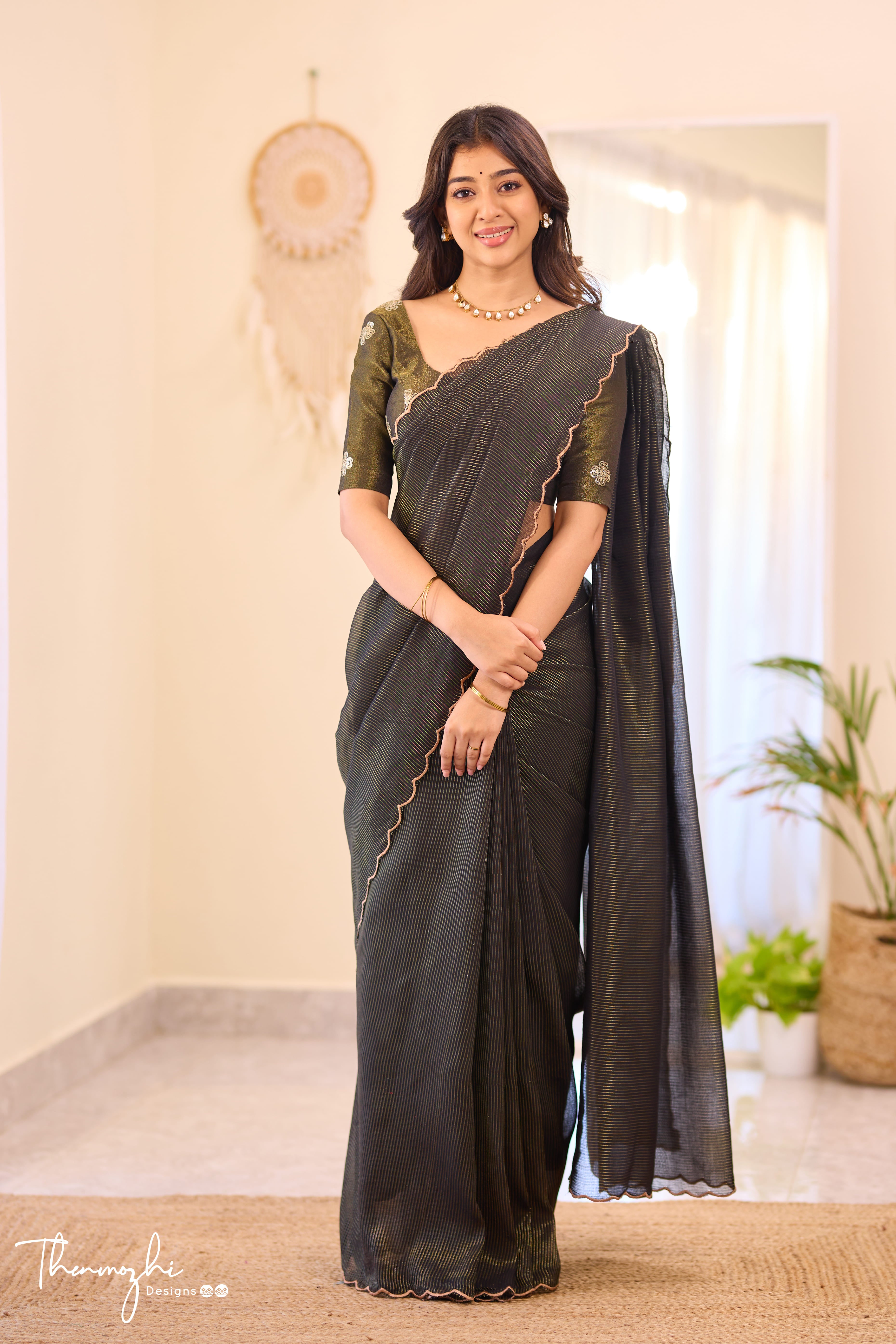 Black Striped Mul Cotton Saree