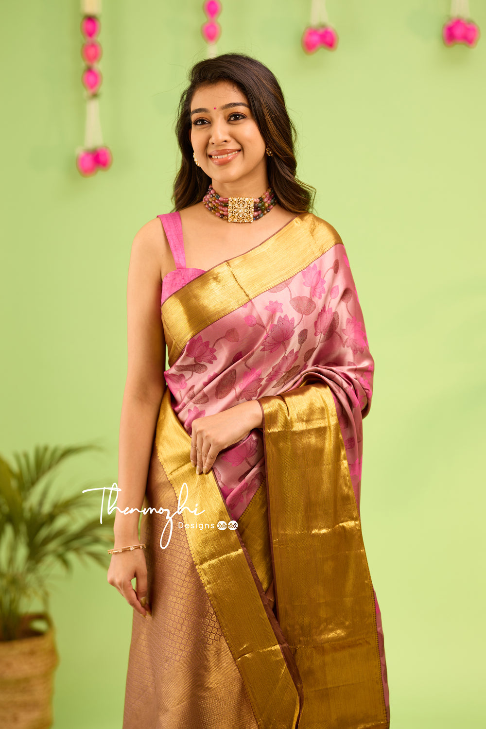 Onion Pink Floral Pure Silk Saree