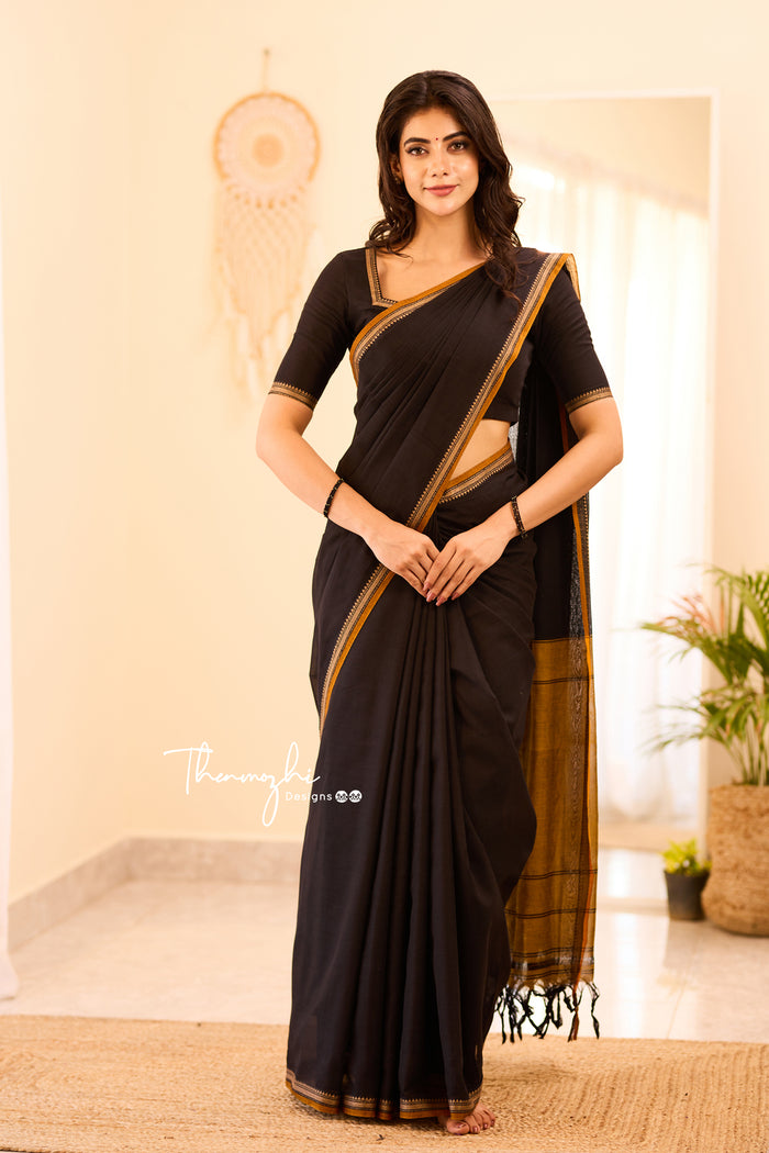 Black Narayanpet Mercerized Cotton Saree