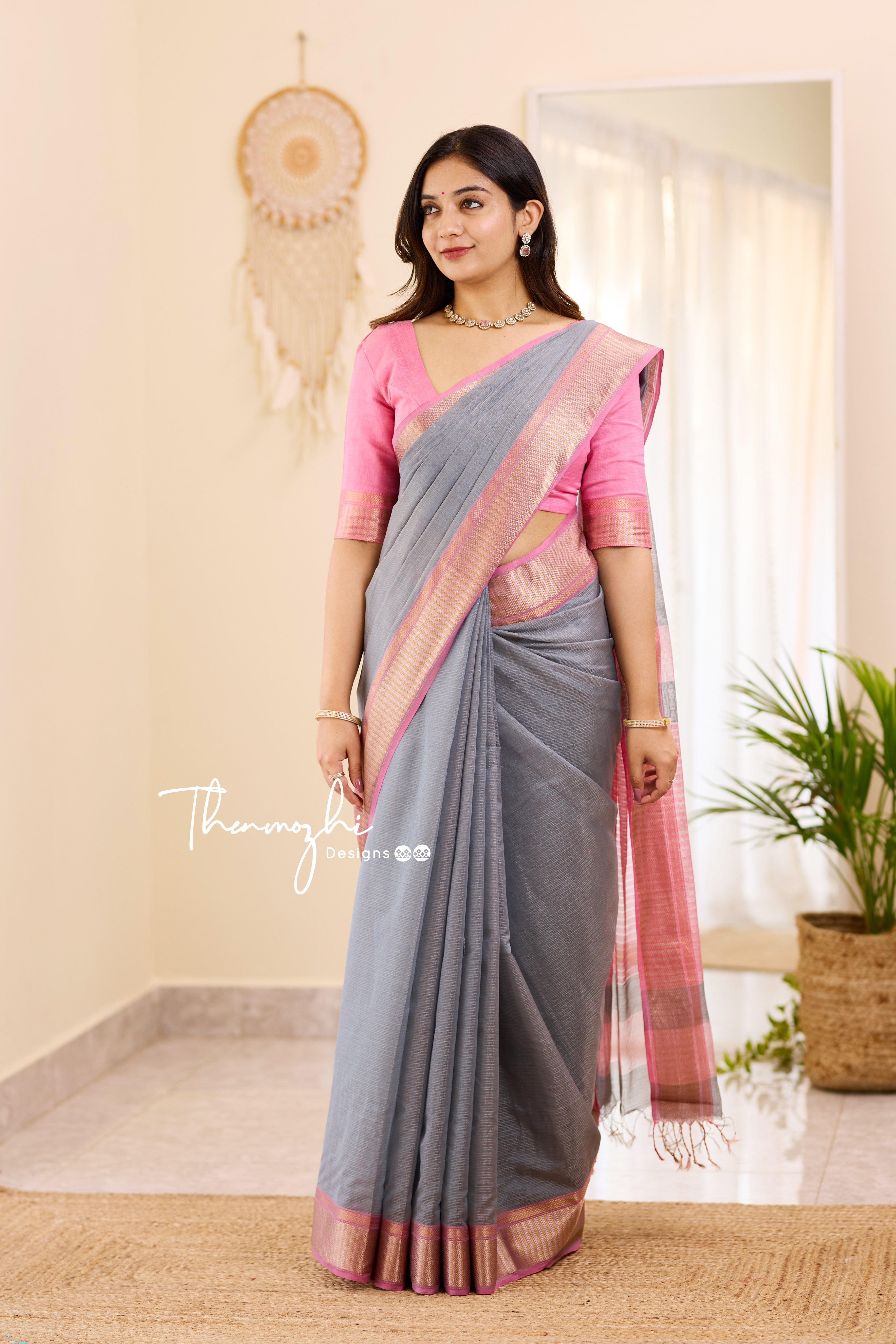 Shop Ash Grey and Pink Embellished Satin Saree with Blouse Online in USA –  Pure Elegance