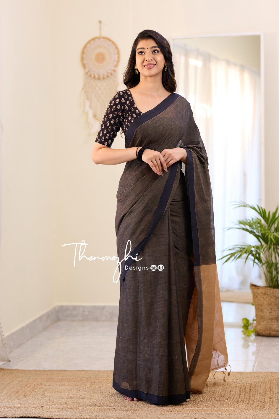 HANDLOOM COTTON SILK LIGHT YELLOW AND BLACK HALF SAREE – Weaversdirect