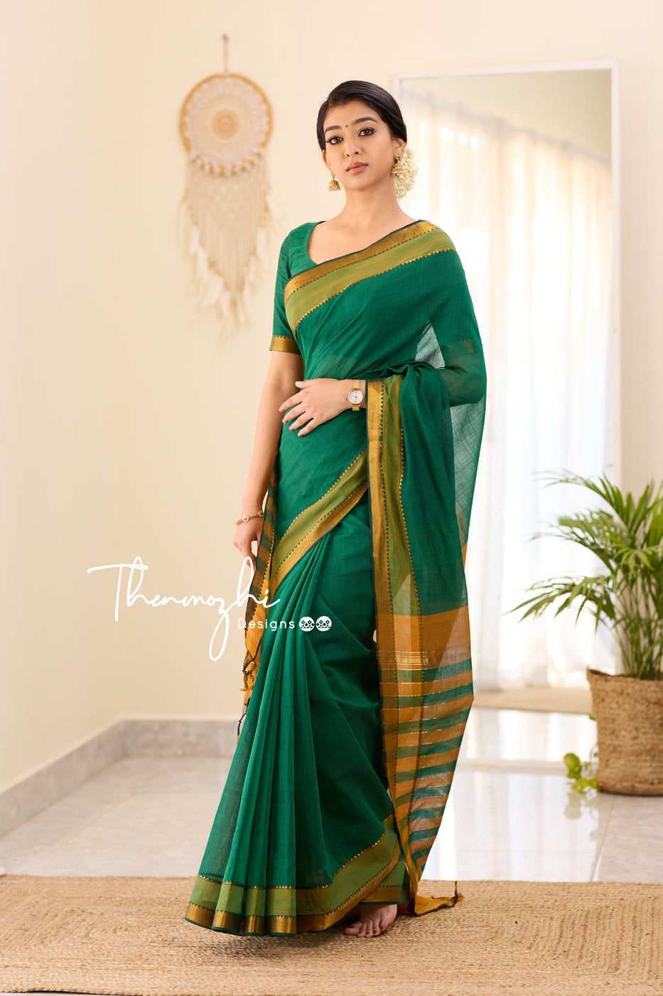 Fusion Dark Green Mangalagiri Cotton Saree