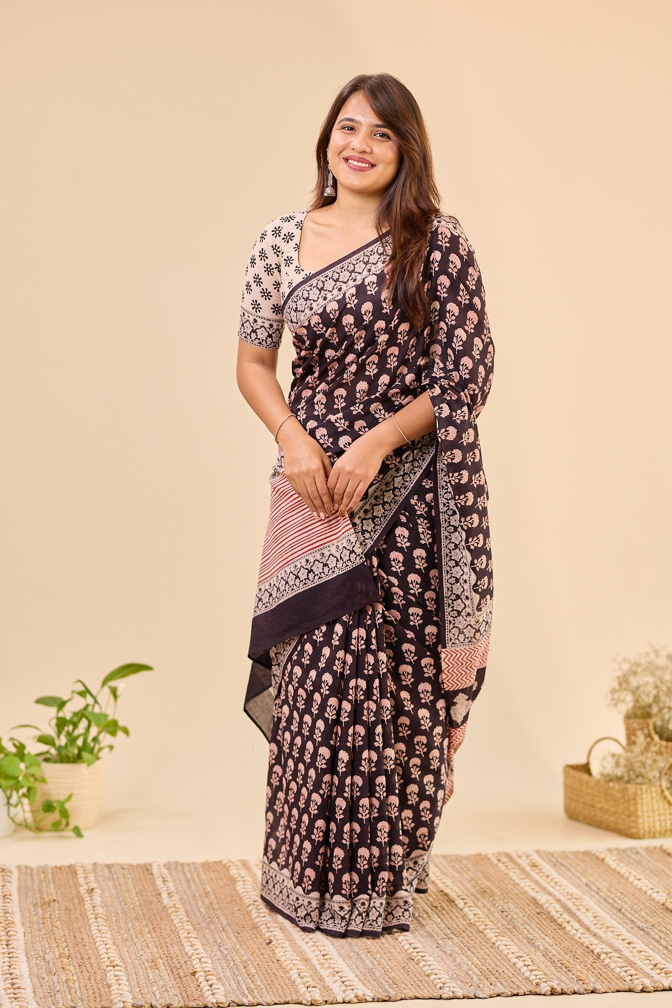 Black & Ivory Traditional Bagru Handblock Printed Mul Cotton Saree