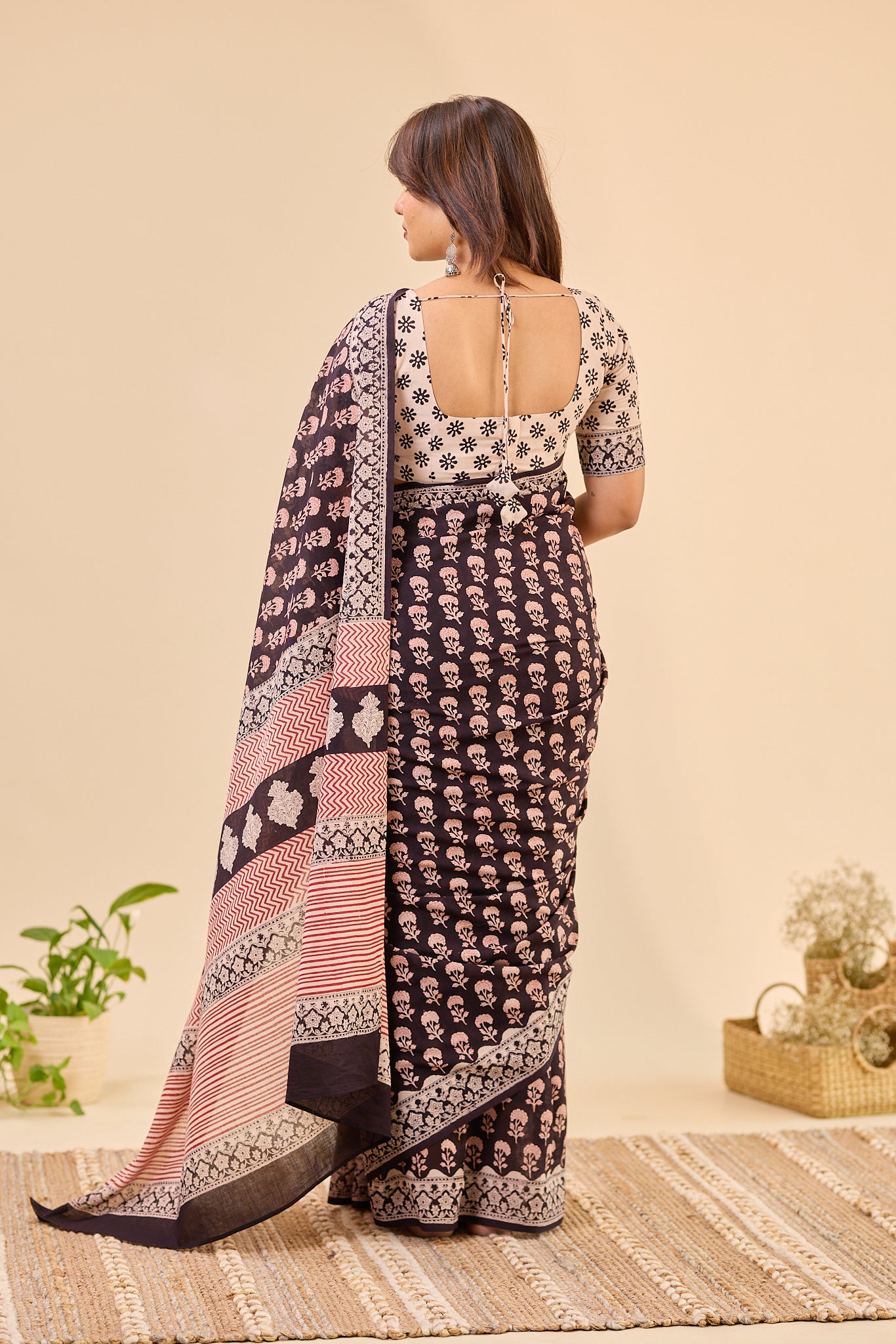 Black & Ivory Traditional Bagru Handblock Printed Mul Cotton Saree