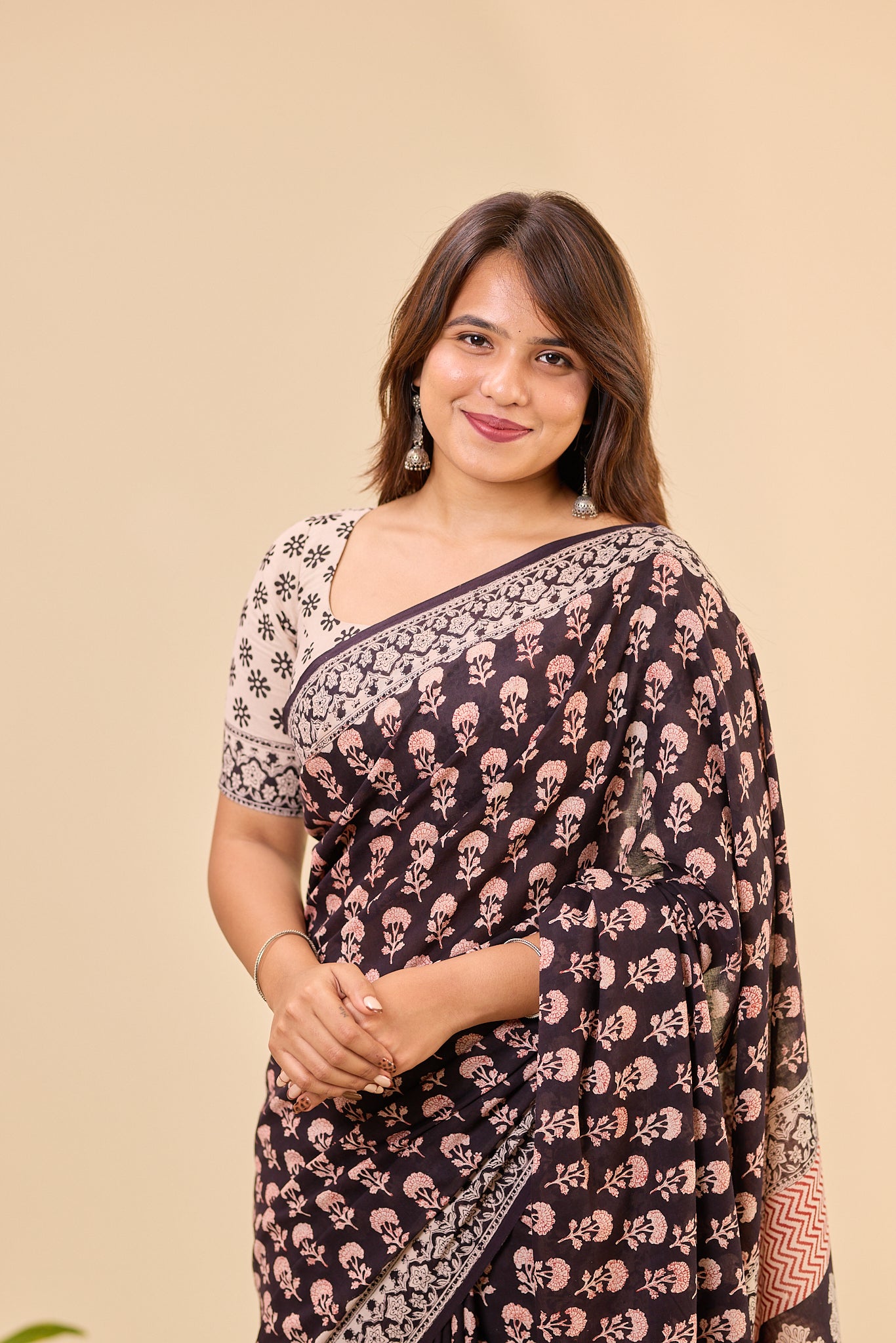 Black & Ivory Traditional Bagru Handblock Printed Mul Cotton Saree