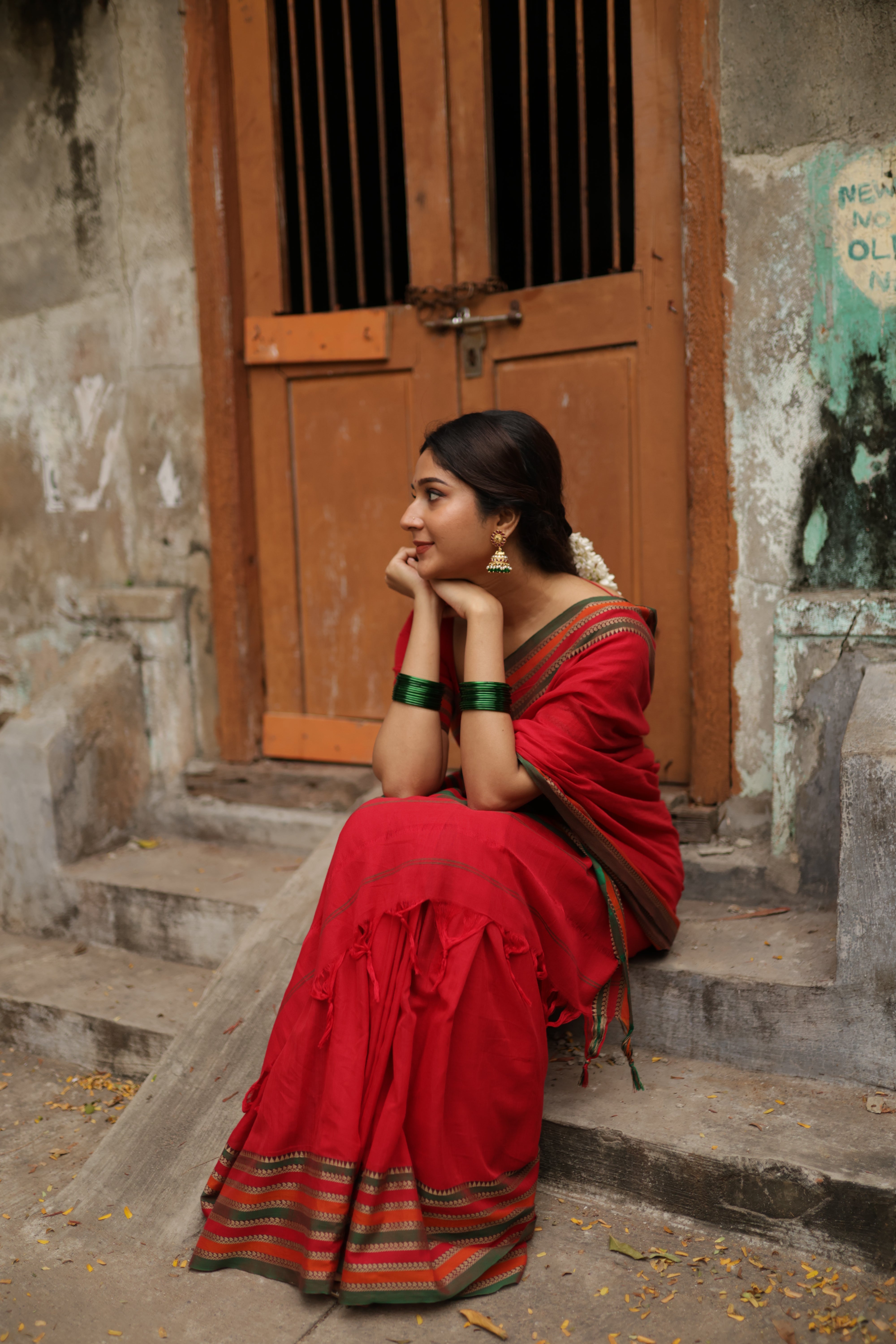 Red Narayanpet Big Border Saree