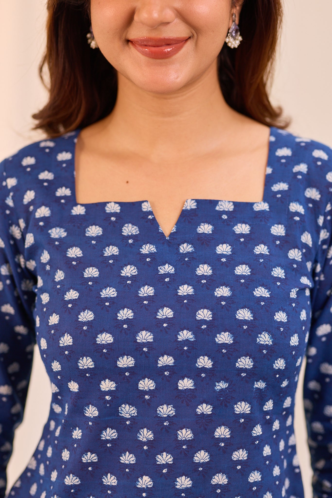 Classic Indigo Blue Printed Cotton Short Kurti