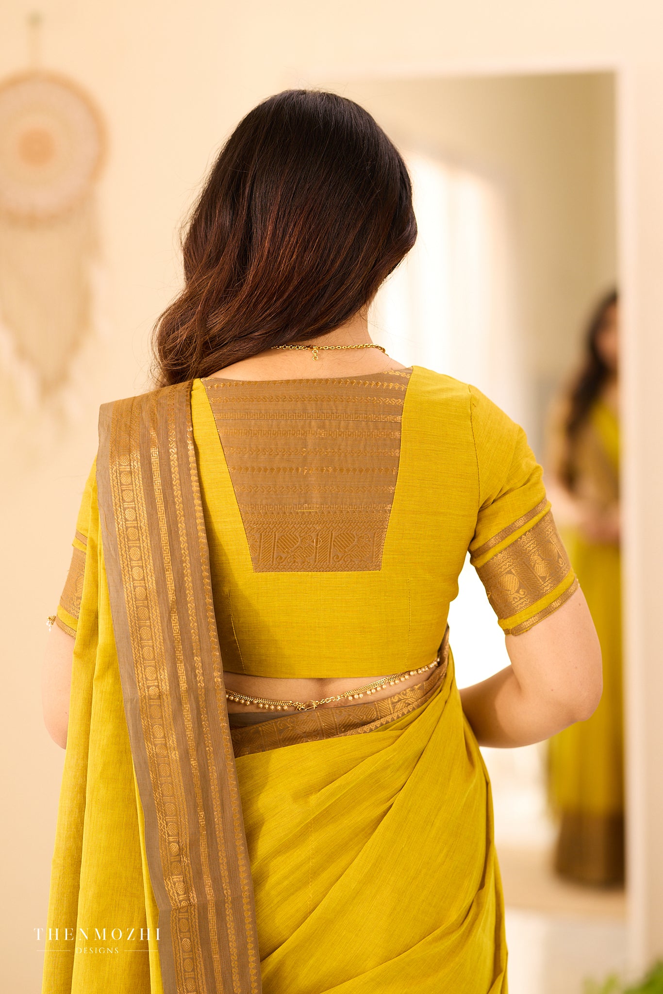 Corn Yellow Chettinad Cotton Saree with Grey Zari Border