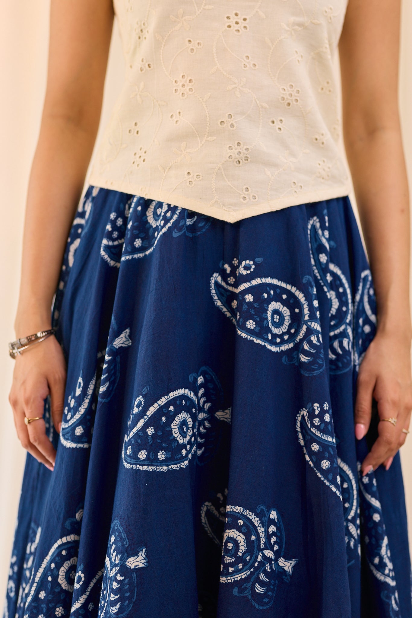 Classic Indigo Floral Hand- Block Printed Skirt