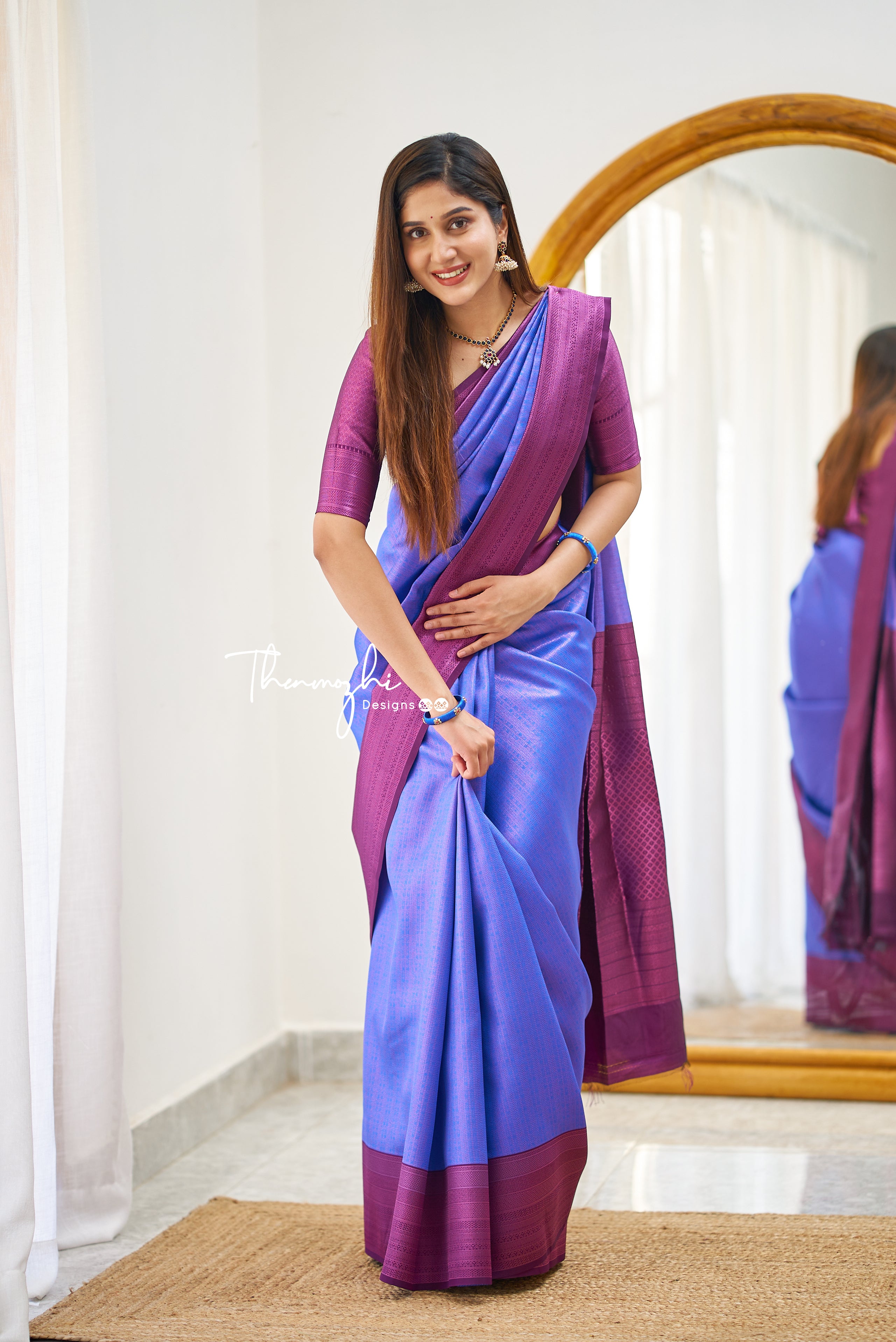 Yellow saree with purple border - Sri Kumaran Stores