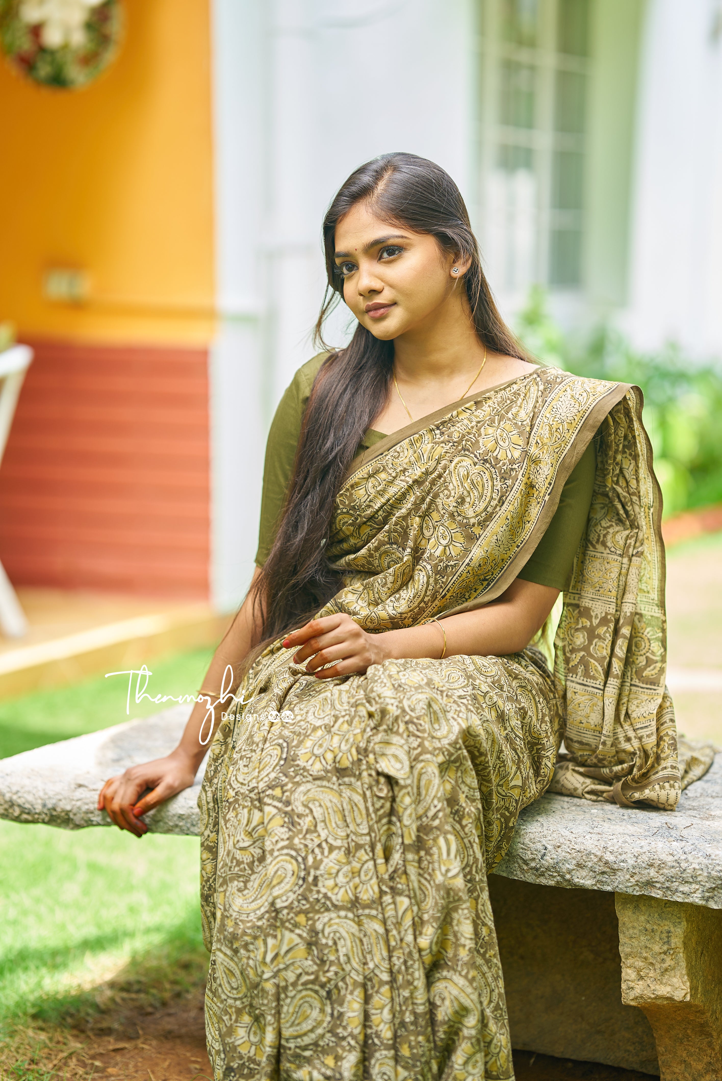 Orange and black Ikat and kalamkari screen printed georgette saree with  orange and green border #saree #blouse #… | House of blouse, Saree,  Designer blouses online